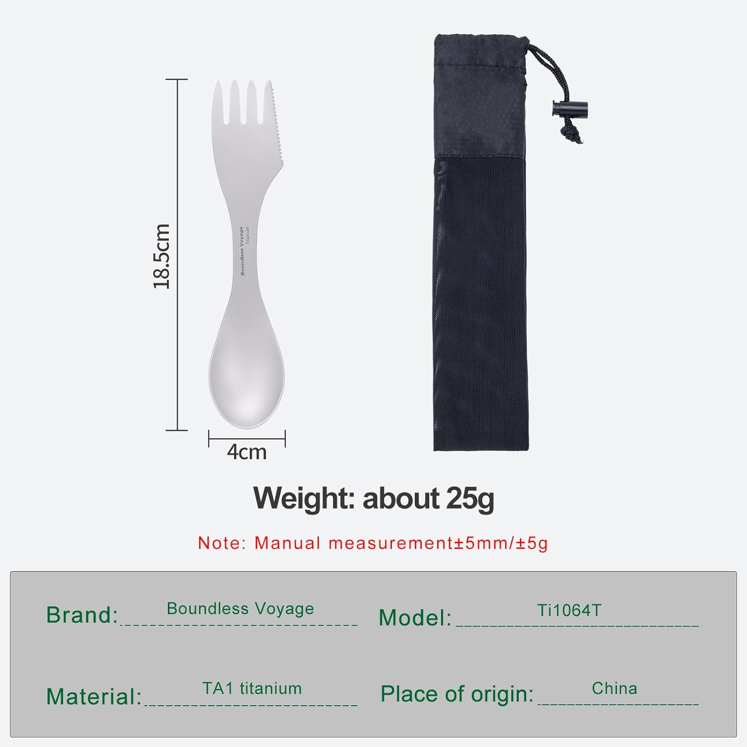 Boundless Voyage Titanium Spork Camping Spoon Fork Knife Combo with Bag Reusable Travel Utensils Ultralight Portabale Flatware for Outdoor Backpacking Hiking Picnic image number 4