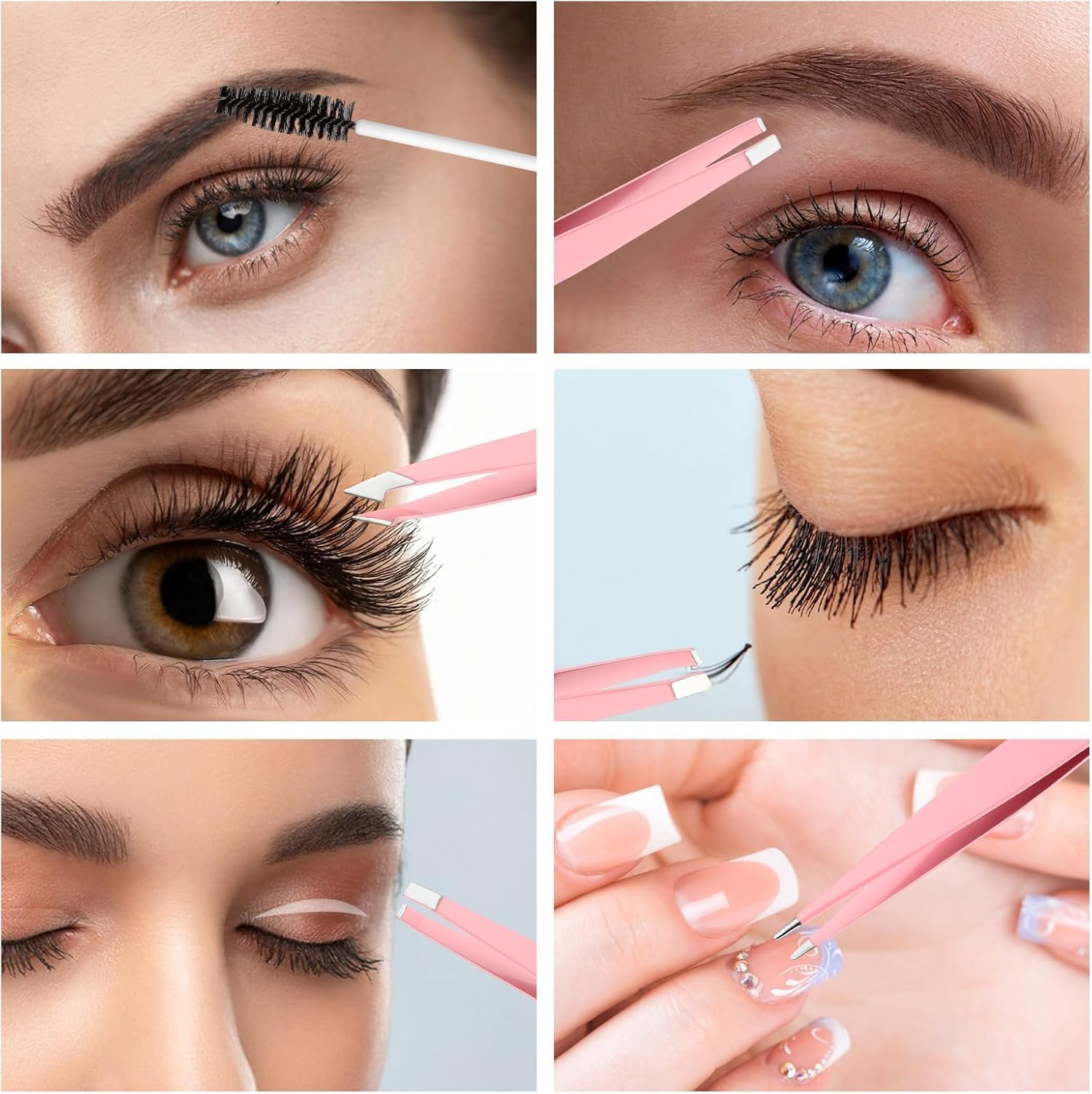 Fokmuaex 6Pcs Eyebrow Tweezers Set - Stainless Steel Slant & Pointed Tips with Small Scissors & Brush, Precision Hair Removal Tools image number 5