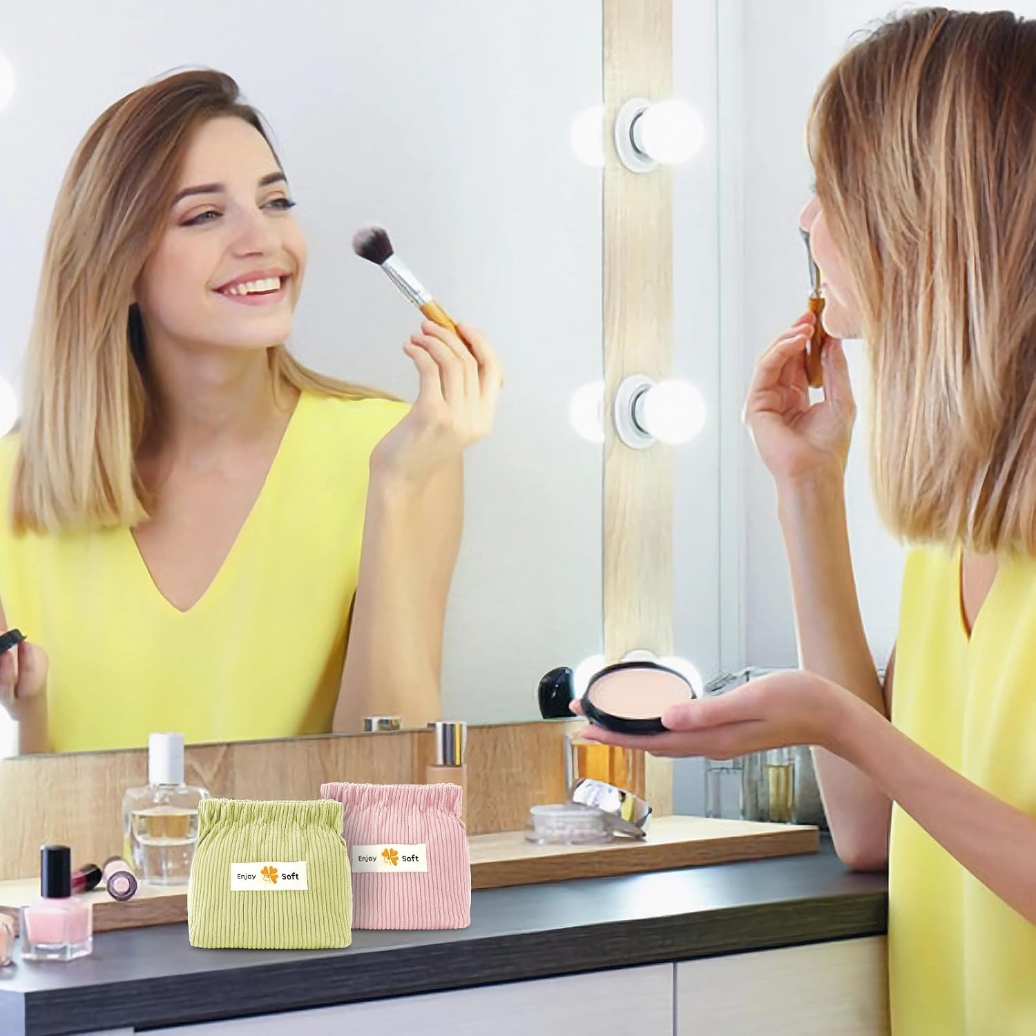 AUGSUN 6Pcs Elastic Hair Tie Organizer - Aesthetic Corduroy Lipstick Bag & Travel Makeup Pouch, 6 Colors, 5.11 X 1.96 X 4.72 IN image number 6