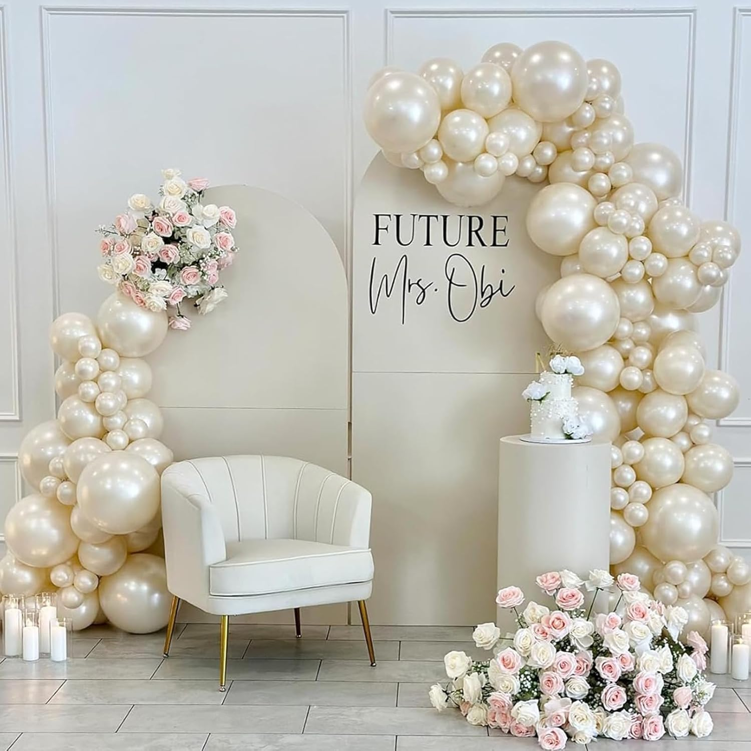 Pearl White Balloons Arch Double-Stuffed White Balloons Garland Ivory Balloon Different Sizes 18/12/10/5Inch 61Pcs Cream Beige Latex Balloons for Wedding Bridal Birthday Anniversary Decorations image number 4