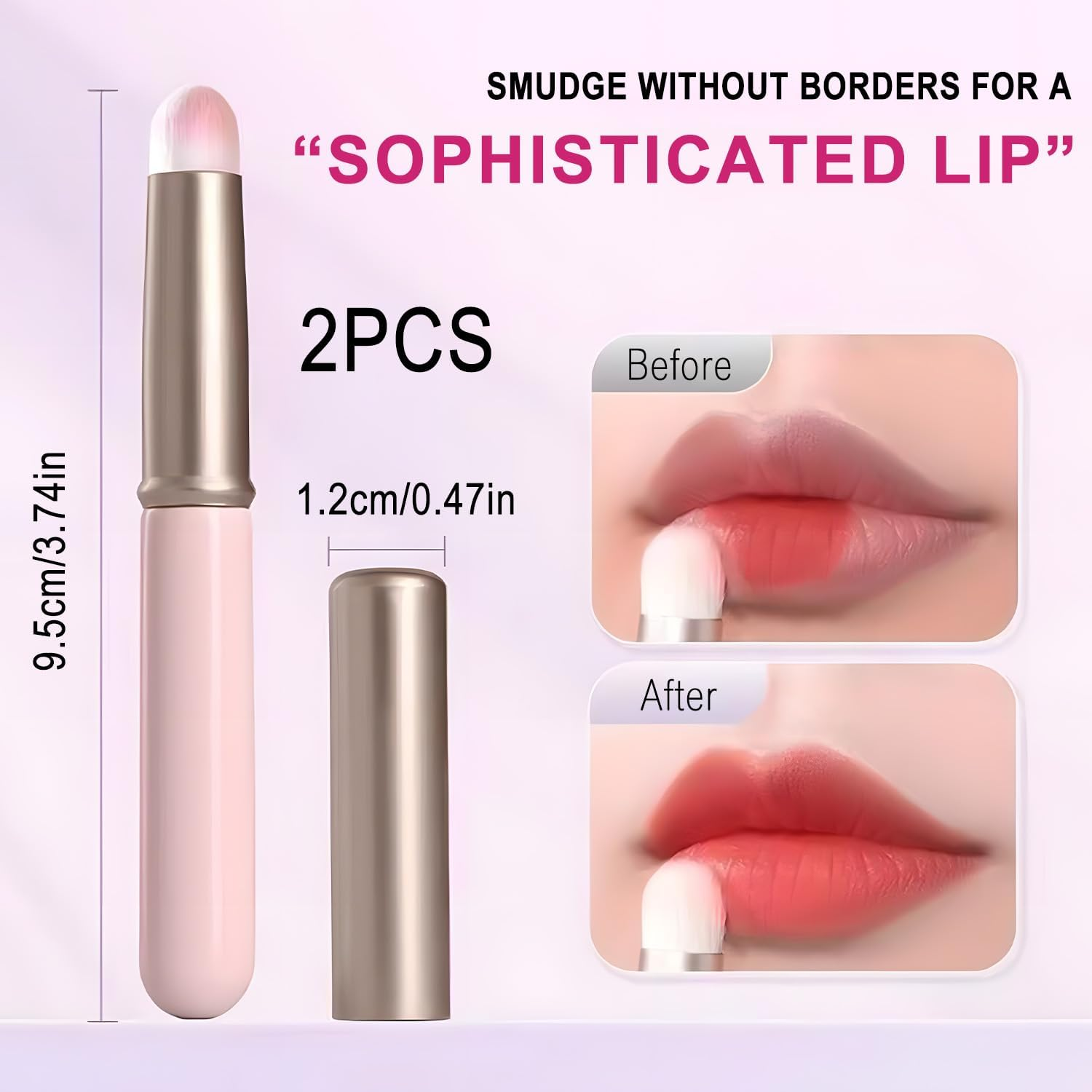 WALWAL 2 Pcs Lip Brush with Protective Lid, Soft round Head Lipstick Applicator Brush, Application for Lipstick & Gloss, Travel Friendly, Multi-Use Makeup Tool for Women & Beauty Pros(White + Pink) image number 3
