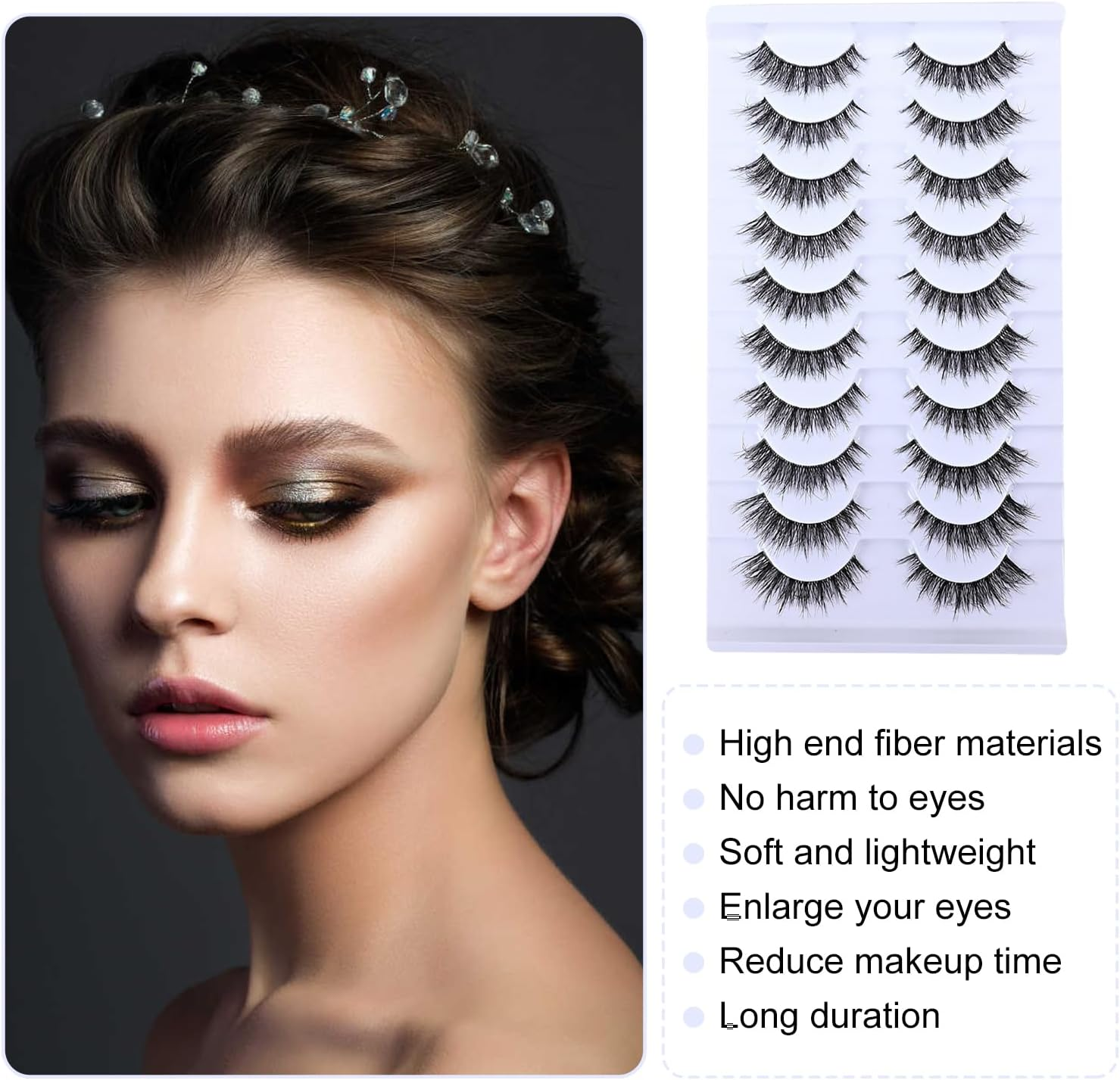 YPYMOD 10 Pairs of False Eyelashes, Natural Eyelashes, Wispy Lashes, Soft Fluffy Eyelashes, Cat Eye Lashes (H10) image number 2