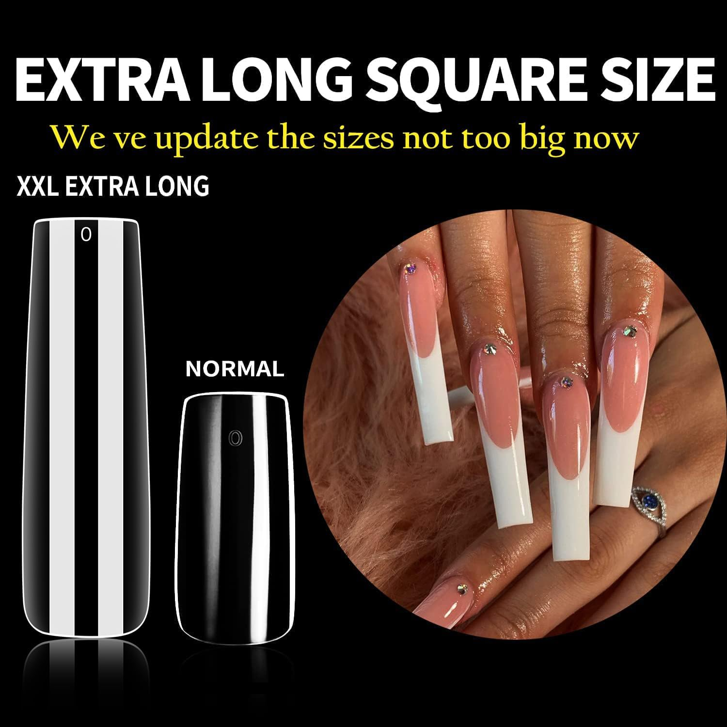 UNA GELLA Nail Tips Square Fake Gel Nails Tips 120 PCS No C Curve XXL Extra Long Full Cover Square Straight Curved Tapered Acrylic Nails for Press on Nail Extensions Salon Home DIY with Box image number 3