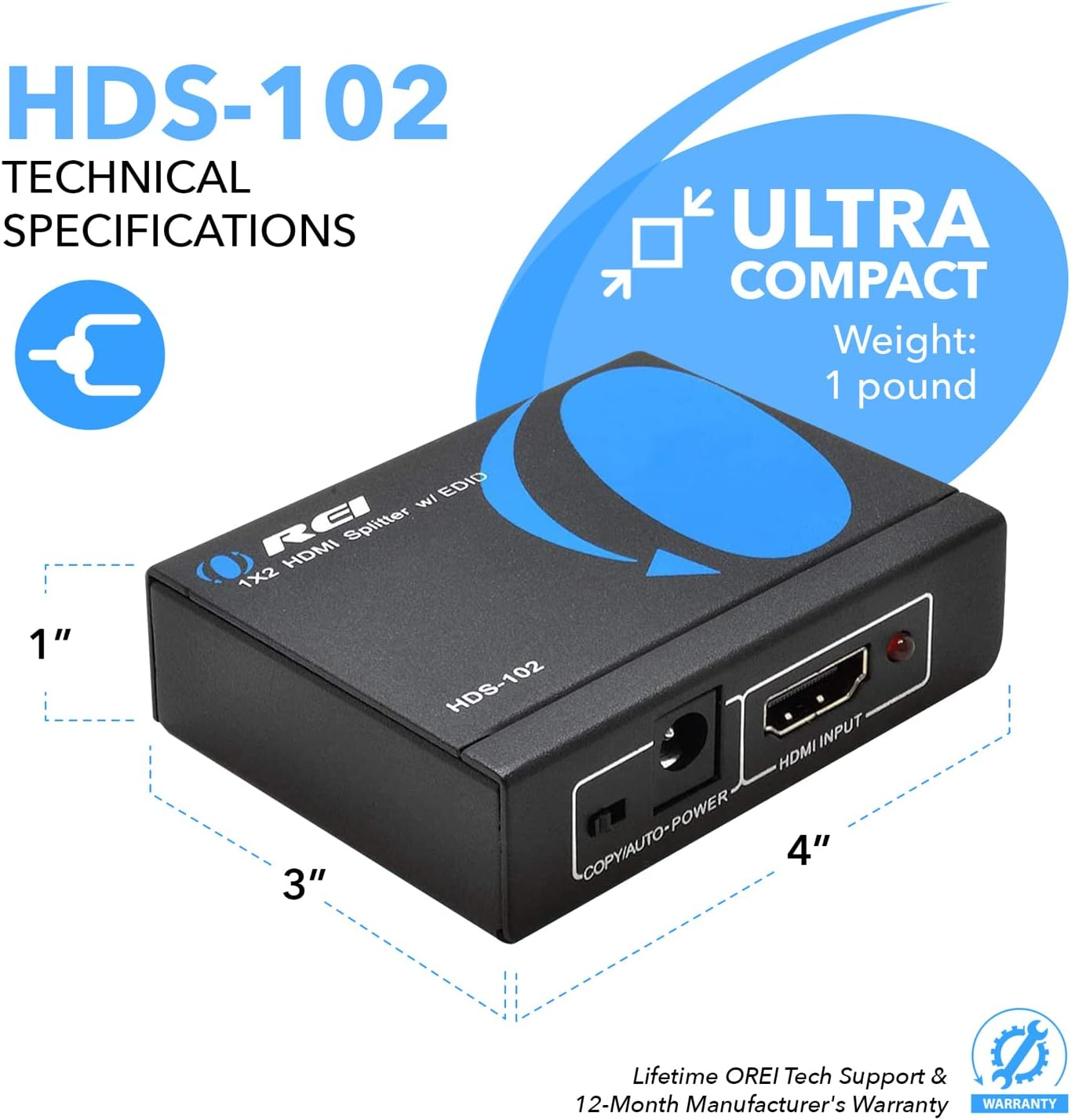 4K 1 in 2 Out HDMI Splitter by OREI - Ultra HD 4K @ 30 Hz 1X2 V. 1.4 HDCP, Power HDMI Supports 3D Full HD 1080P for Xbox, PS4 PS3 Fire Stick Blu Ray Apple TV HDTV - Adapter Included image number 6