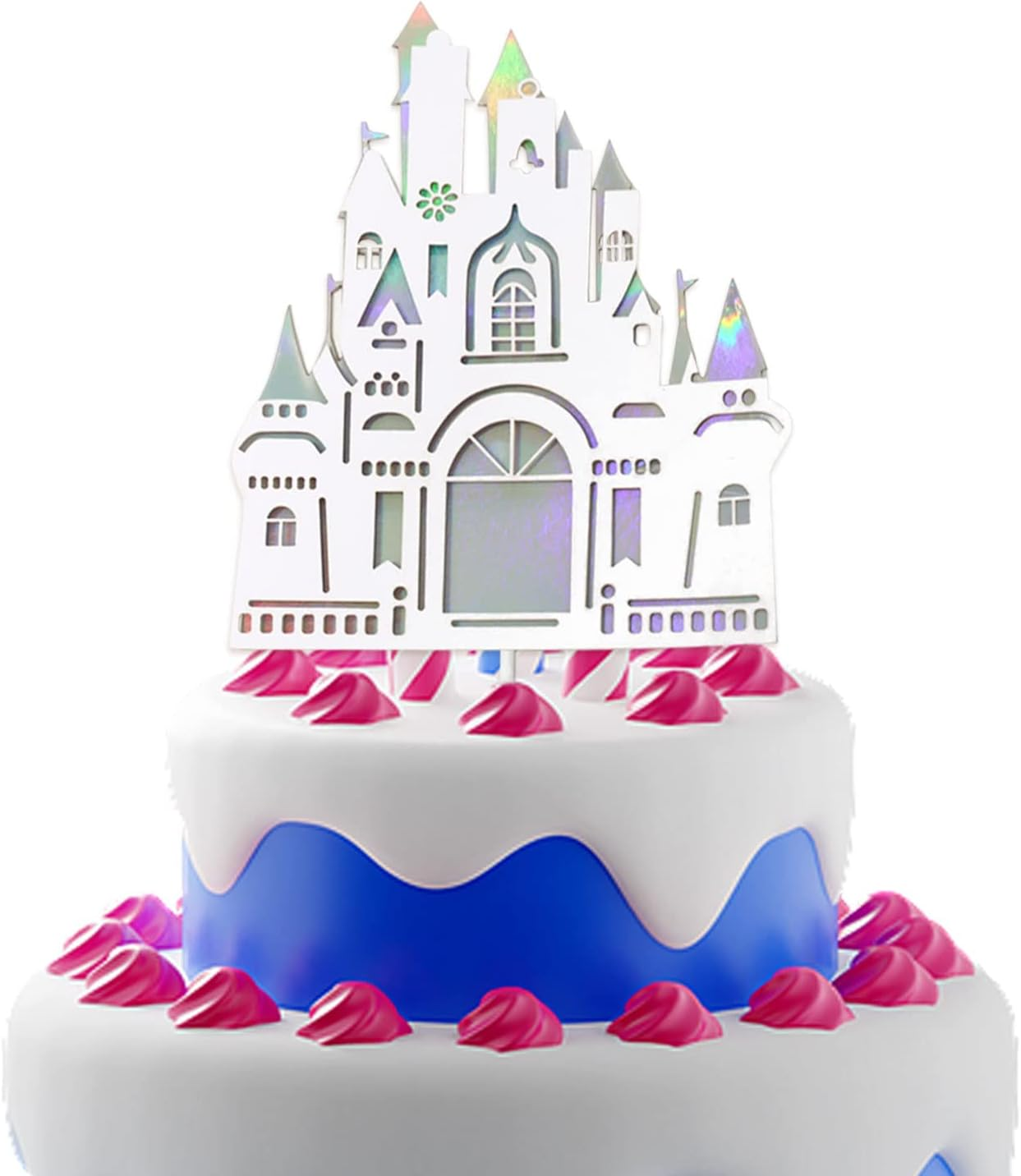 Honbay 10PCS Double Layer Paper Castle Cake Toppers Birthday Party Decoration for Anniversary Wedding Birthday Prince Theme Party image number 4