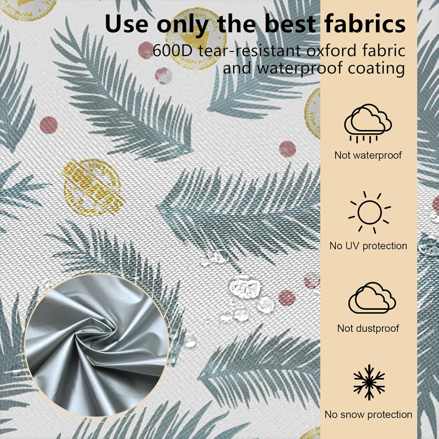 Papasan Cushion Covers 50" D - Blue Leaf Flower Color 600D Waterproof Heavy Duty Oxford Cloth Outdoor Patio Zippered Papasan Cushion Cover image number 3