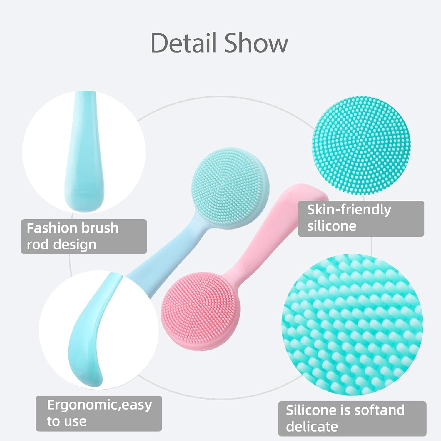 Suytvenxau Silicone Face Brush 2 Pack, Manual Pore Brush, Pore Cleansing Brush, Soft Waterproof Face Scrubber for Blackhead Removal, Makeup Residue, Skin Friendly