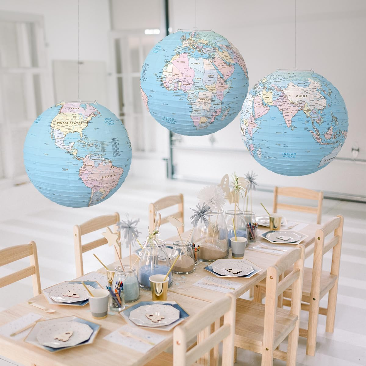 INFITE World Map Globes Hanging Paper Lantern Map Classroom Decorations Travel Themed Party Decorations 12 INCH Earth Day Decorations for Home Earth Theme Party Decor Supplies image number 6