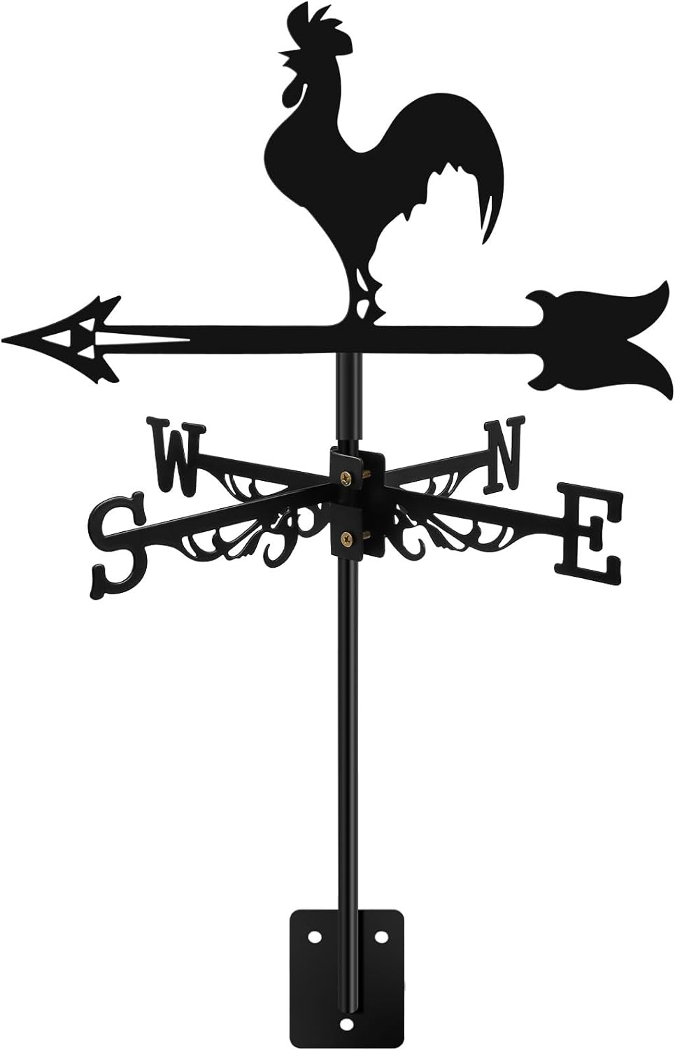 Chicken Wind Vane Rustproof Wind Direction Indicator Decorative Rooster Weathervane Black Weather Vane Large Weather Vane Ornament European Style for Patio Roof Gardens Decoration image number 6