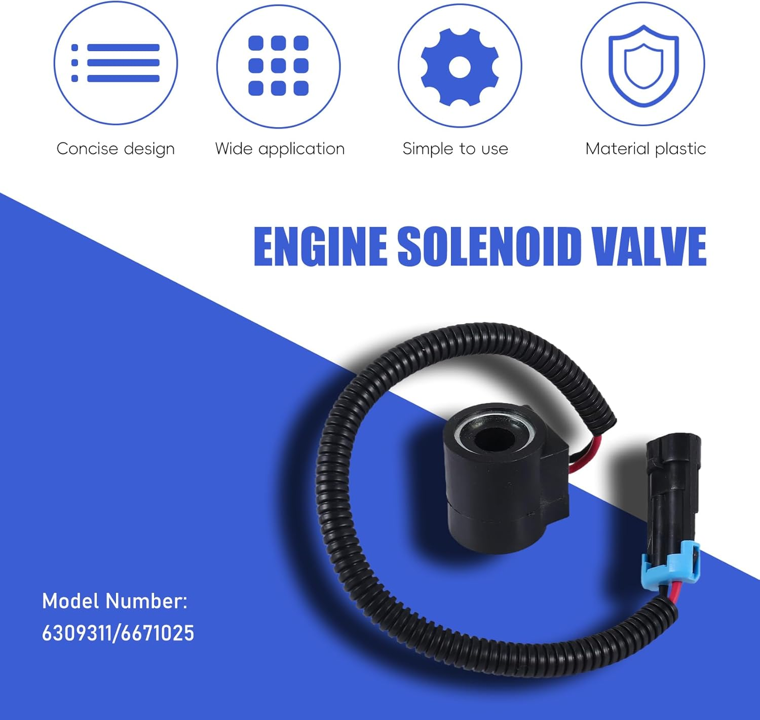 Engine Solenoid Valve 6309311 Coil/Connector for Loaders, 12V DC 6671025 image number 1