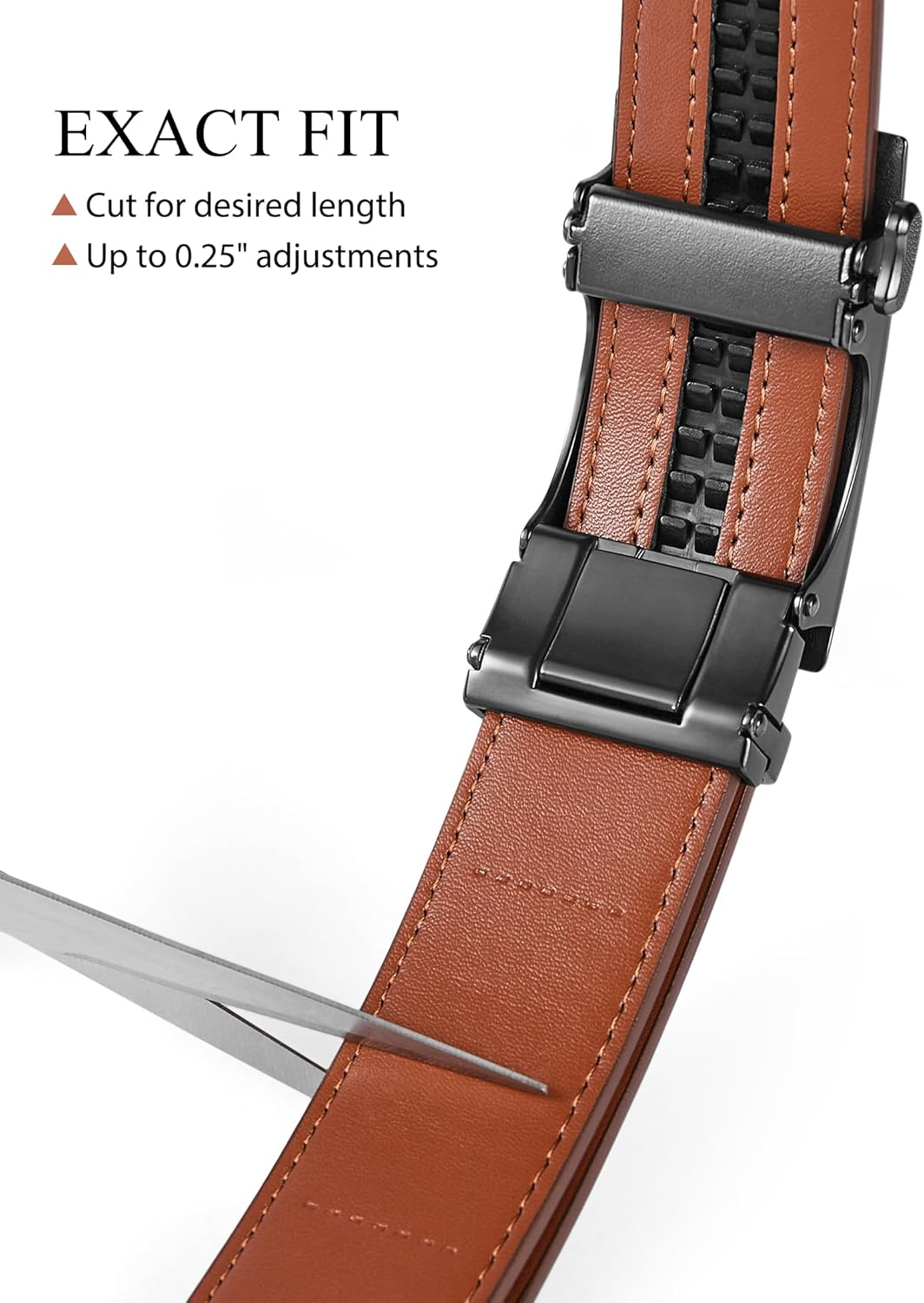 Skiporty Mens Ratchet Belt Leather 1 3/8'' Adjustable Belts for Mens Dress Casual Jeans Comfort Trim to Fit