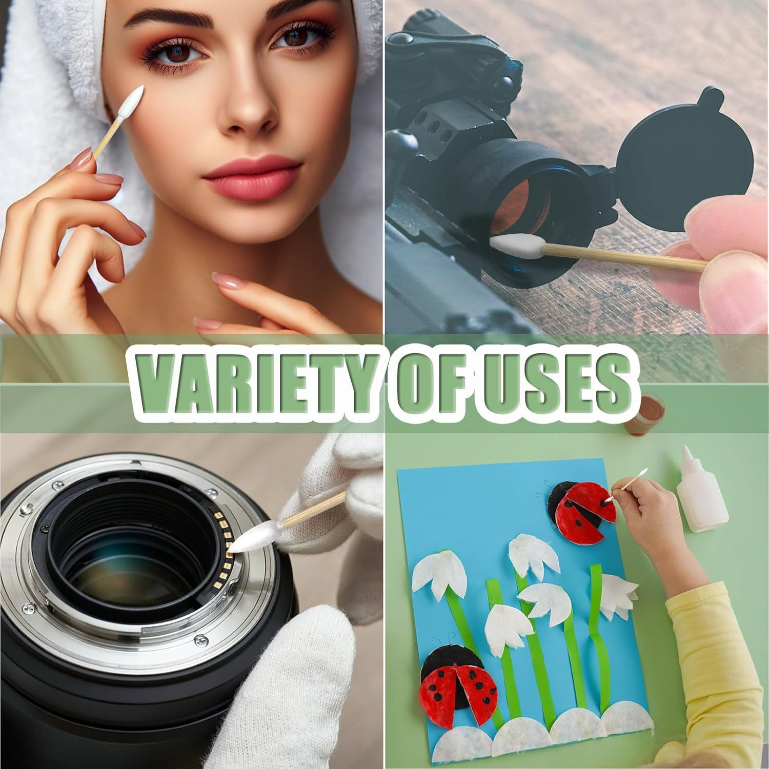 200 PCS Gun Cleaning Swabs - 100 round Tip + 100 Pointed Tip 6" Lint-Free Long Cotton Swabs with Bamboo Handle, Professional Firearm Maintenance Kit for Precision Electronics Instruments image number 3