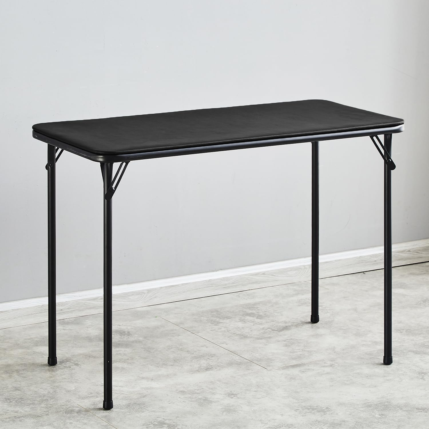 KAIHAOWIN Metal Folding Table, Small Foldable Desk with Vinyl Top, Powder-Coated Steel Legs, Compact Lightweight Portabletable for Craft/Dinner/Writing-No Assembly Require image number 1