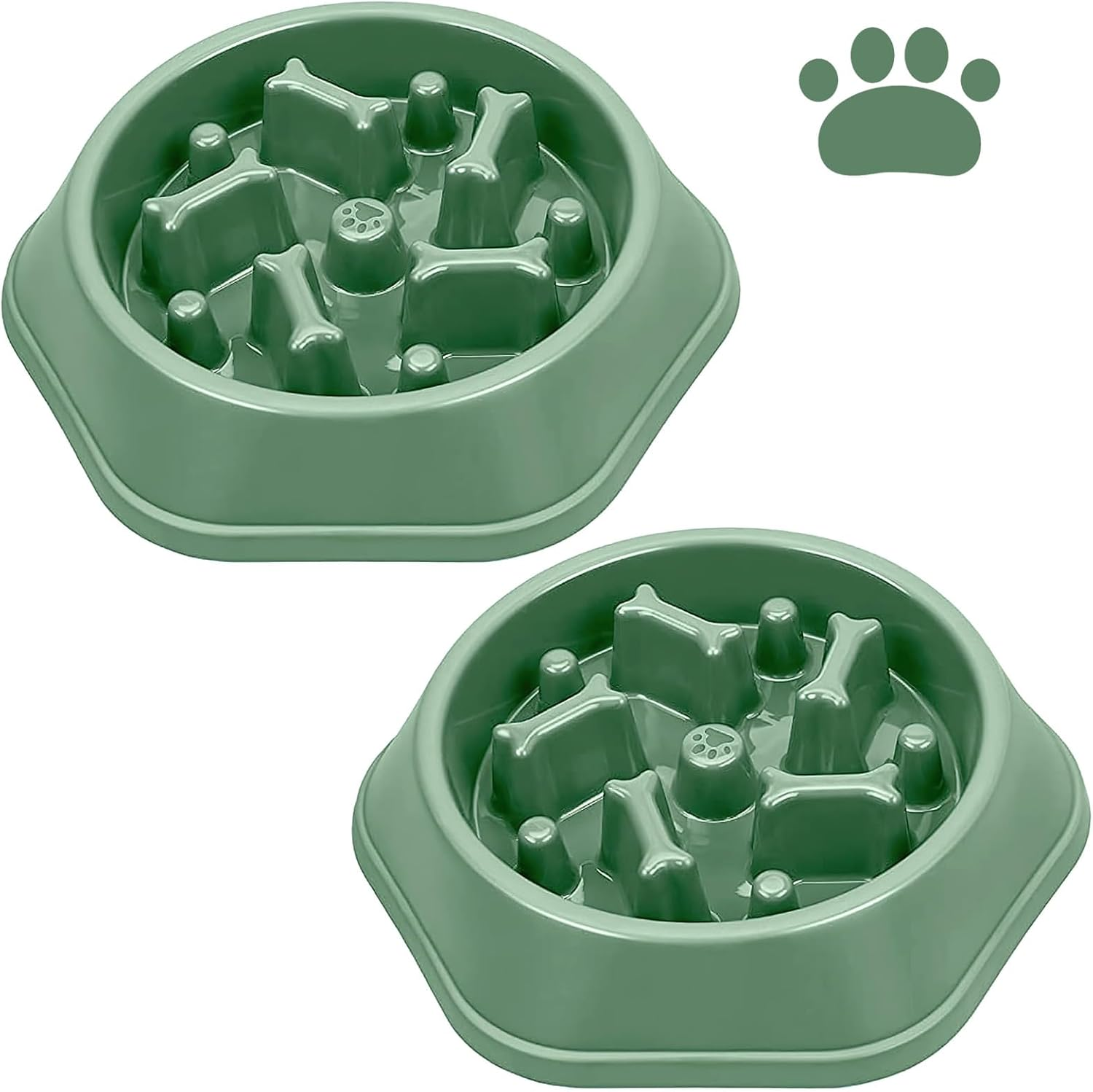 【Ecixniy】 2Pc Dog Bowl Slow Feeder - Anti-Skid, Non-Slip Interactive Feeder Dog Bowls with Grip Base to Reduce Overeating, Bloating,And Obesity for Wet,Dry,Or Raw Food(2Pc-Green Bowl Feeder)