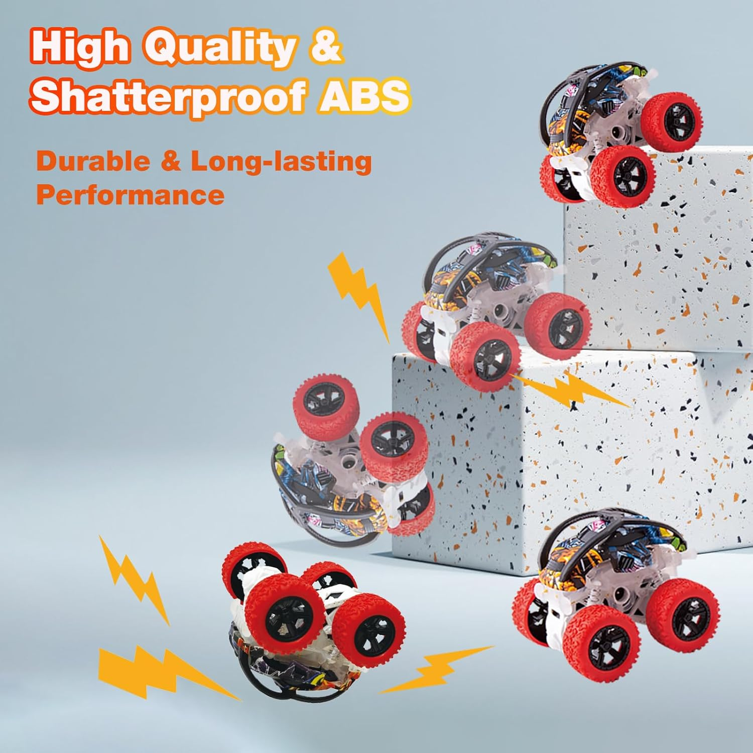 Car Toys for 2 3 4 5 6 Year Old Boys,2 Pack Monster Truck Toy with Lights,4Wd Push and Go Inertia Cars,360&deg;Rotation Pull Back Vehicle,Cool Toys for Kids Age 2-6 Christmas Birthday Party Gift image number 5