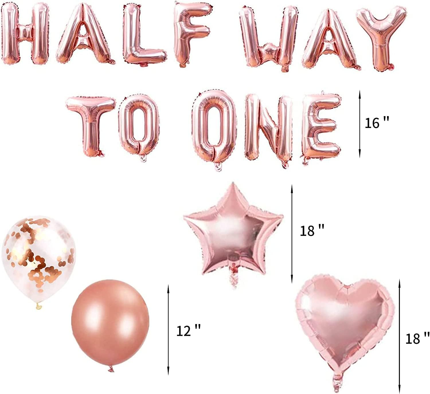 15 PCS Jevenis Rose Gold Half Way to One Banner Half Way to One Decorations for Girl 1/2 Birthday Decorations image number 3