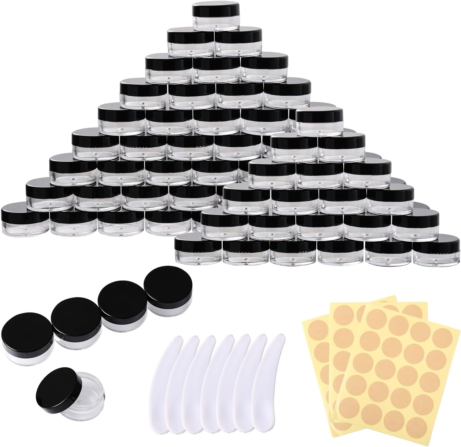 71Pcs 5 Gramscosmetic Jars,Plastic Container Jars Makeup Travel Containers with Lids for Lotion, Cream, Ointments, Makeup, Eye Shadow, Rhinestone, Samples, Travel Storage(Transparent Pink)