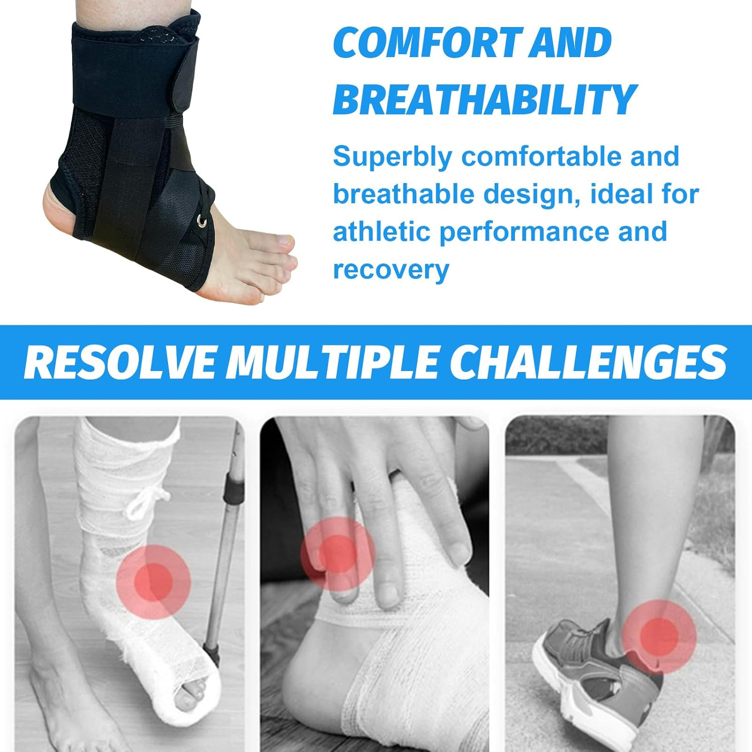 Ankle Brace Support for Women & Men, Adjustable Lace-Up Ankle Support with Removable Splints, Ankle Stabilizer Straps for Sprained Ankle, Plantar Fasciitis, Sports Injury Recovery - 1 Piece image number 1