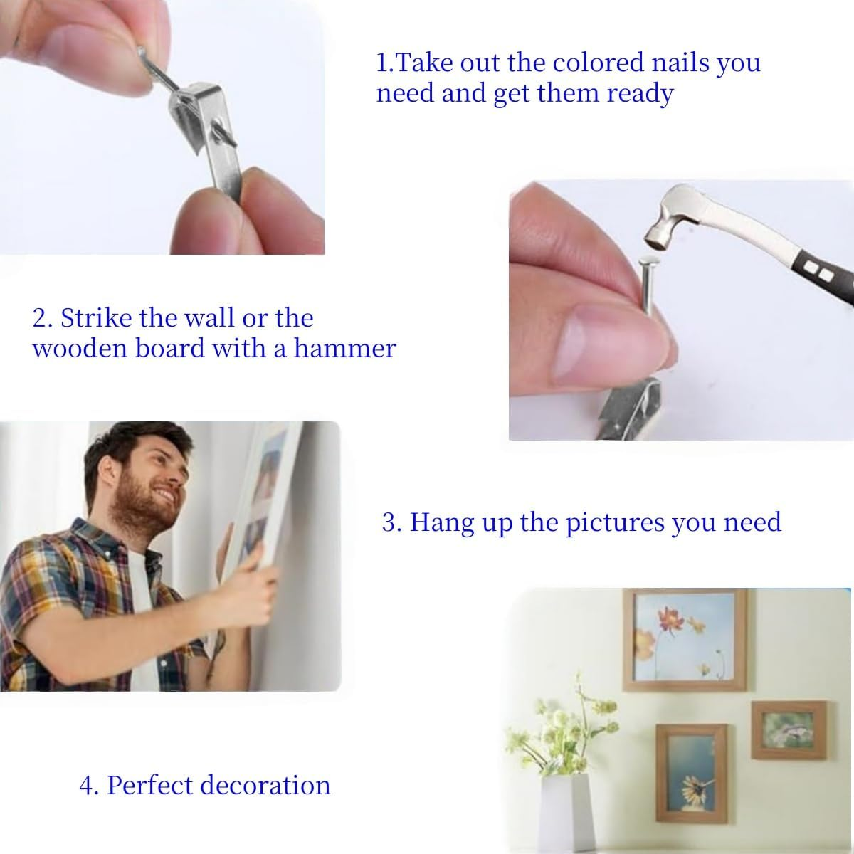 80 Pcs Picture Hanging,Picture Hooks for Hard Wall,Picture Frame Hooks for Pictures, Mirror,Clocks on Drywall and Wood Walls (Silvergold ) image number 4