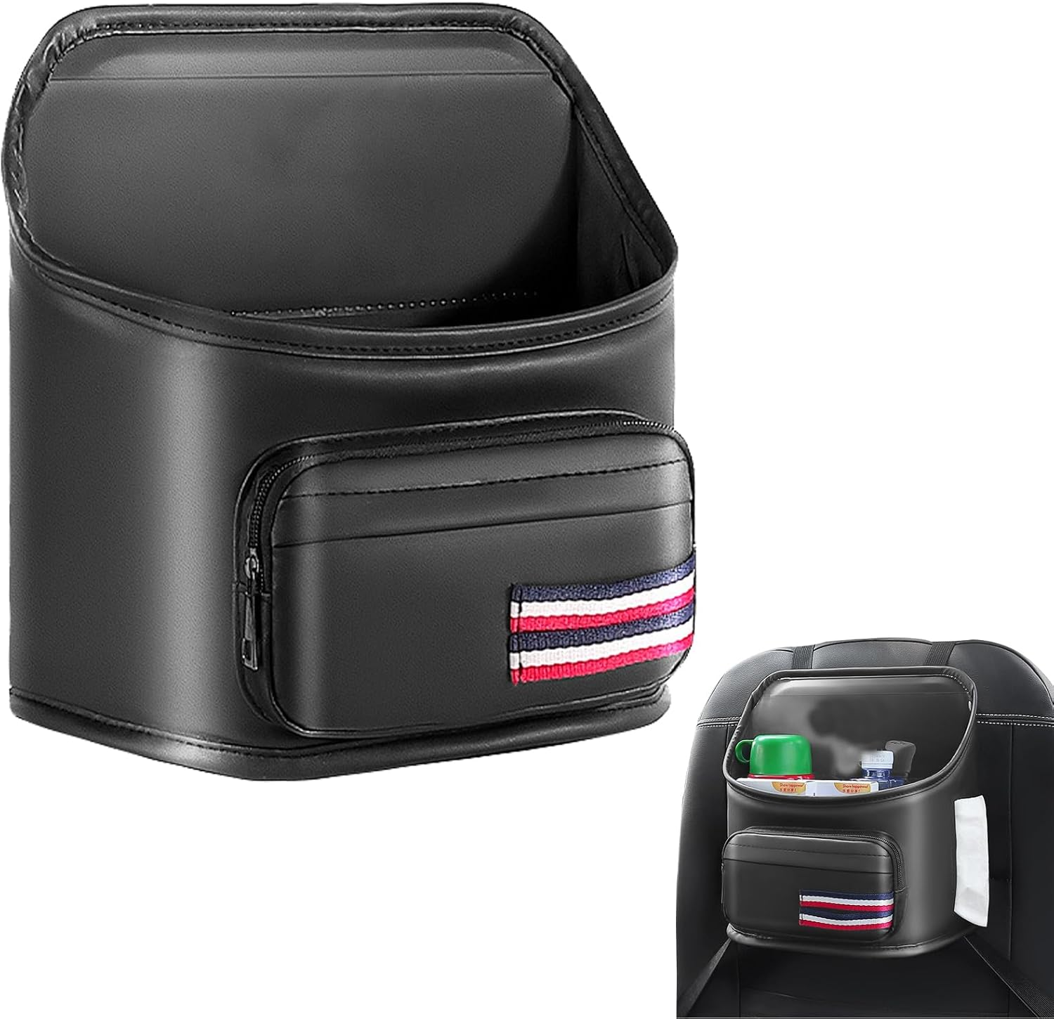 Car Seat Back Storage Box - Tissue Dispenser,Faux Leather Car Headrest Cup Holder | for Snacks Phones Tissues Cups Driver Passenger Men Women Truck Trailer image number 4