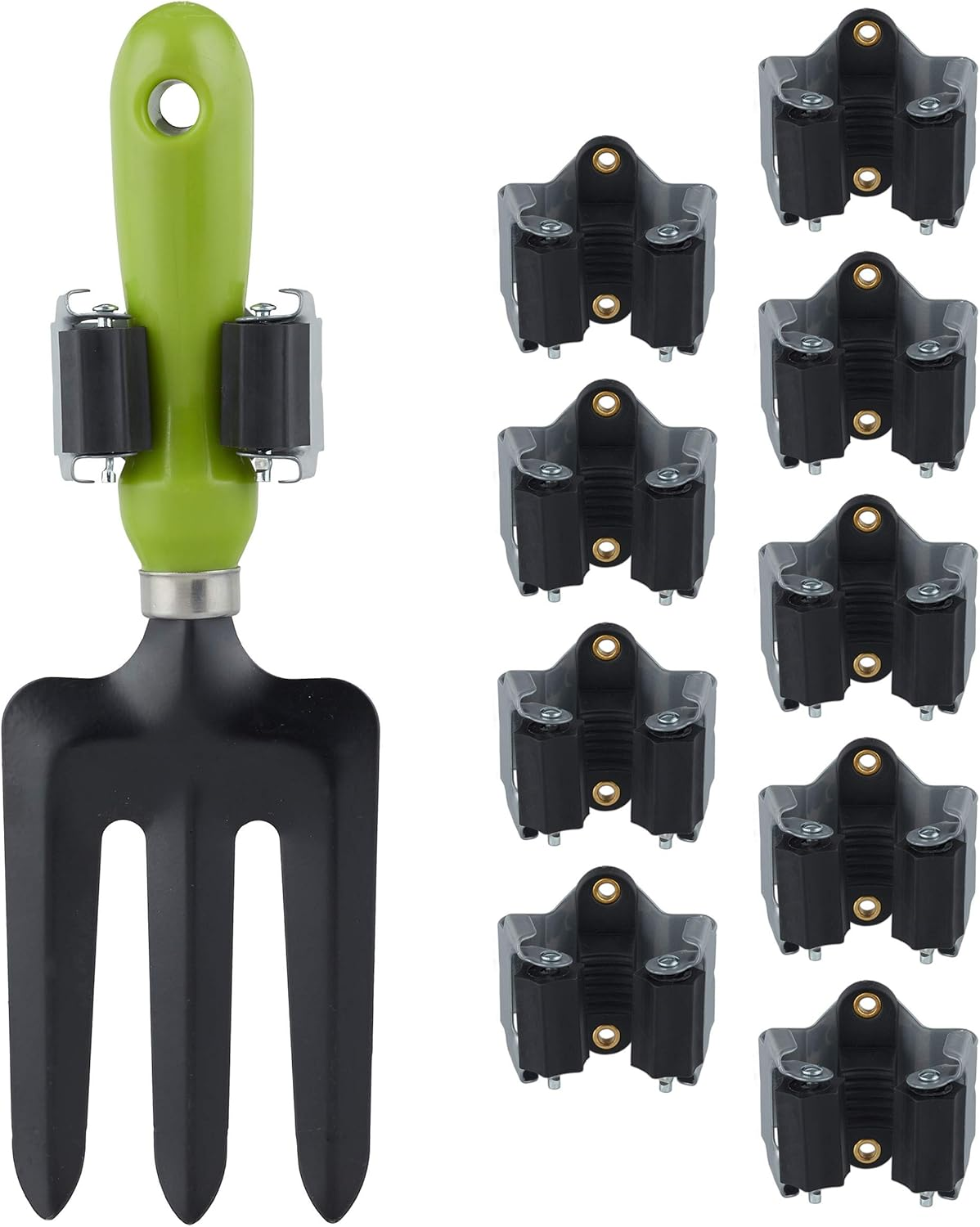 Relaxdays Utility Tool Clamps Set 10, Rubber Gripping Clips, Universal Wall Broom Holder, Garden Tools, Iron, Black/Grey image number 3