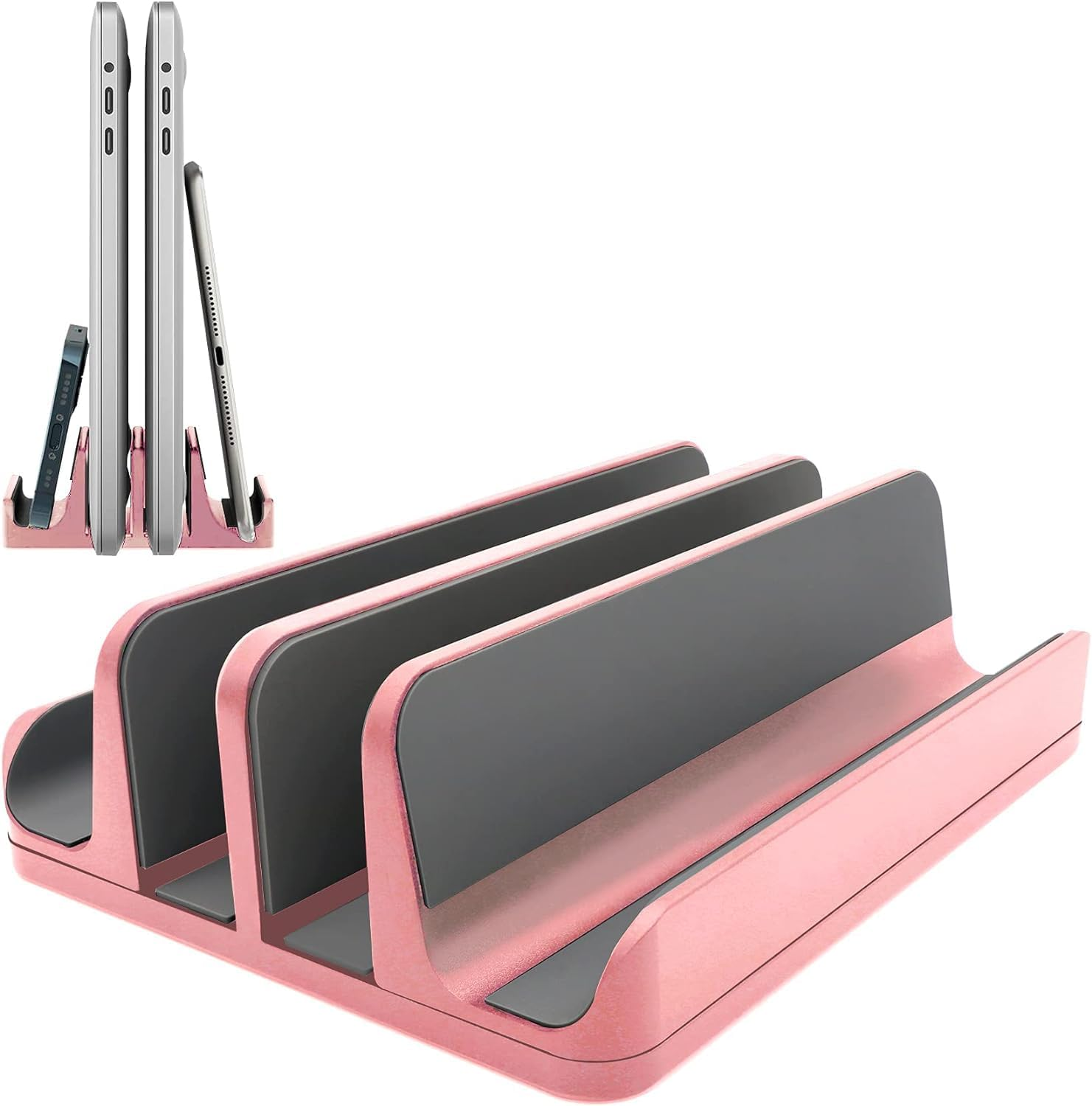 [Upgraded Version] Vertical Laptop Stand, Geecol Double Desktop Stand Holder with Adjustable Dock (Up to 17.3 Inch), Fits All Macbook/Surface/Samsung/Hp/Dell/Chrome Book (Rose Gold) image number 2