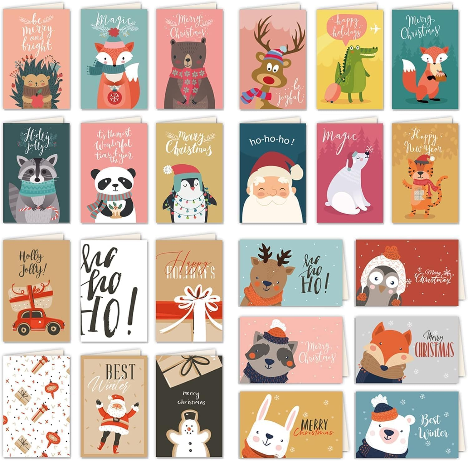 Christmas Cards with Envelope, 24 Different Christmas Postcards Bulk, Happy Holiday and Happy New Year Post Cards Greeting Cards for Christmas image number 2