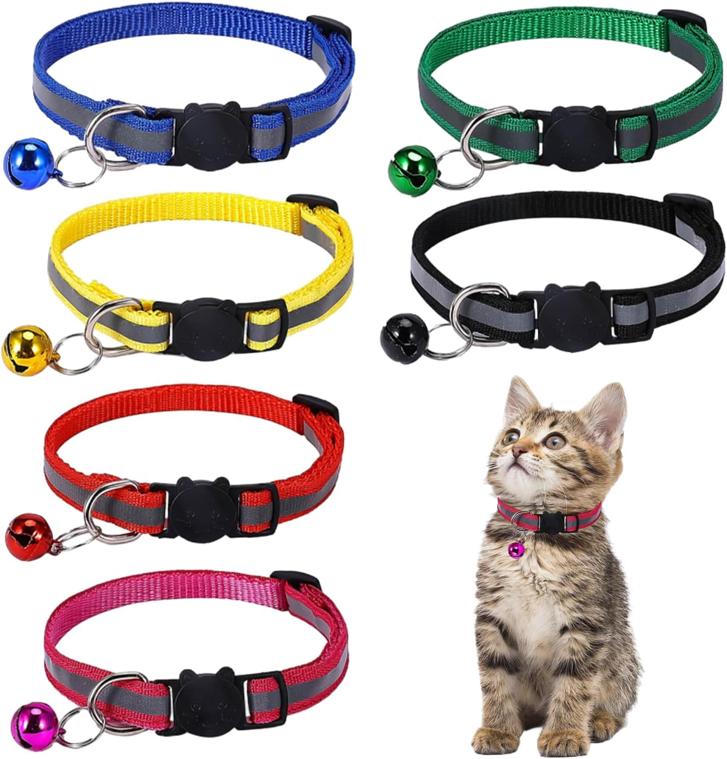 6 PCS Breakaway Cat Collar with Reflective Nylon Strip and Bell, Adjustable Breakaway Cat Collars for Girl Cats Male Cats and Puppy Pet Supplies