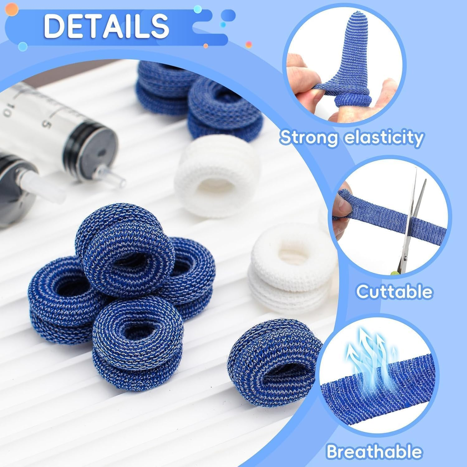 Finger Bandage Tubular Finger Cots Blue,30Pcs Blue Thumb Bandage Finger Bandage Tubular Finger Cot,Tubular Bandage Finger Roll Cotton Finger Cot,Tubular Finger Cots,Tubular Finger Bandage Finger Cots image number 2