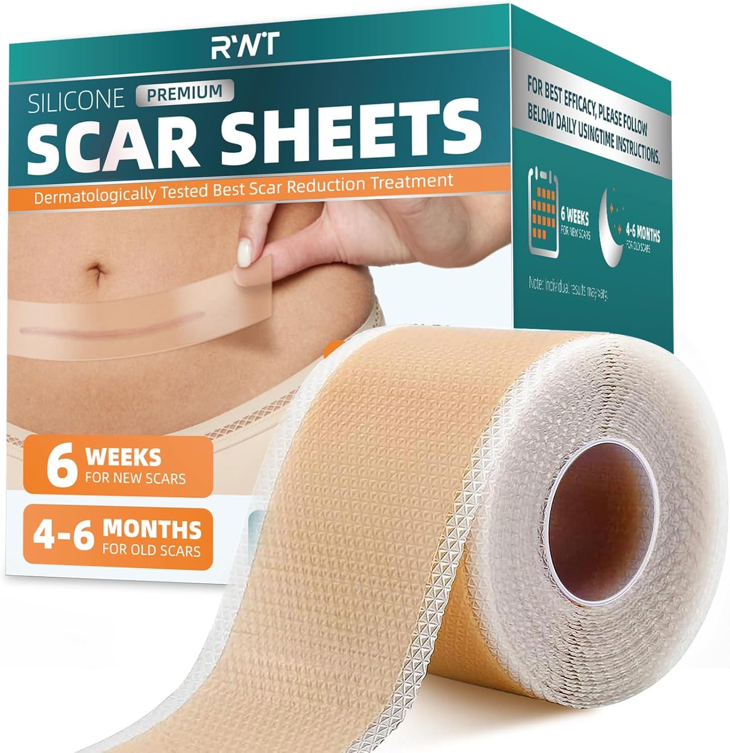 Silicone Scar Sheets, Silicone Scar Tape for Surgical Scars - 60" X 1.6" Roll - 1.5M, Medical Grade Reusable Effective Scar Removal for Keloid, C-Section, Tummy Tuck, and Acne image number 1