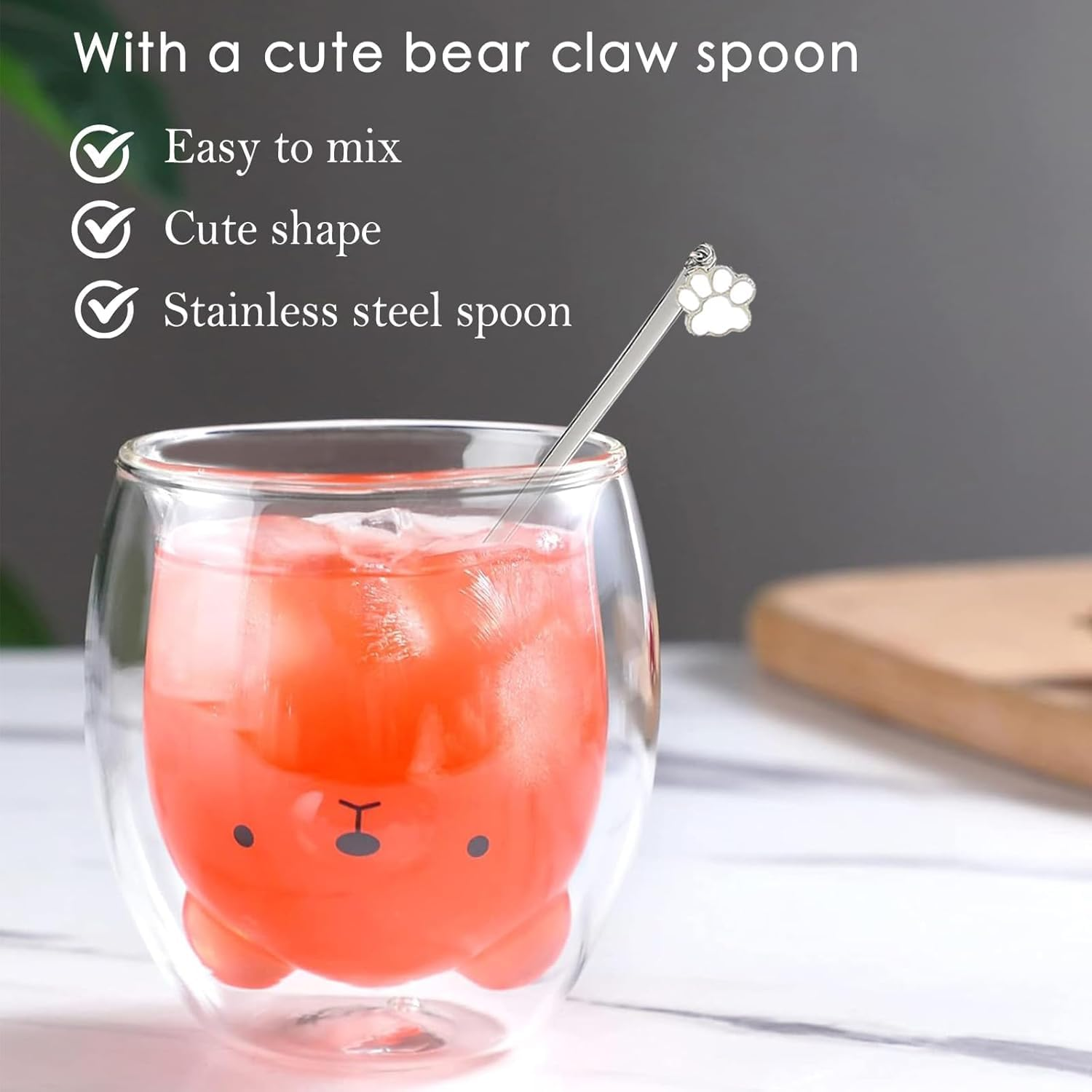 Cute Mugs Glasses Double Wall Insulated Glasses Espresso Cup, Coffee Cup, Tea Cup, Milk Cup, Best for Office and Personal Birthday (Bear) - Bear With Handle image number 5