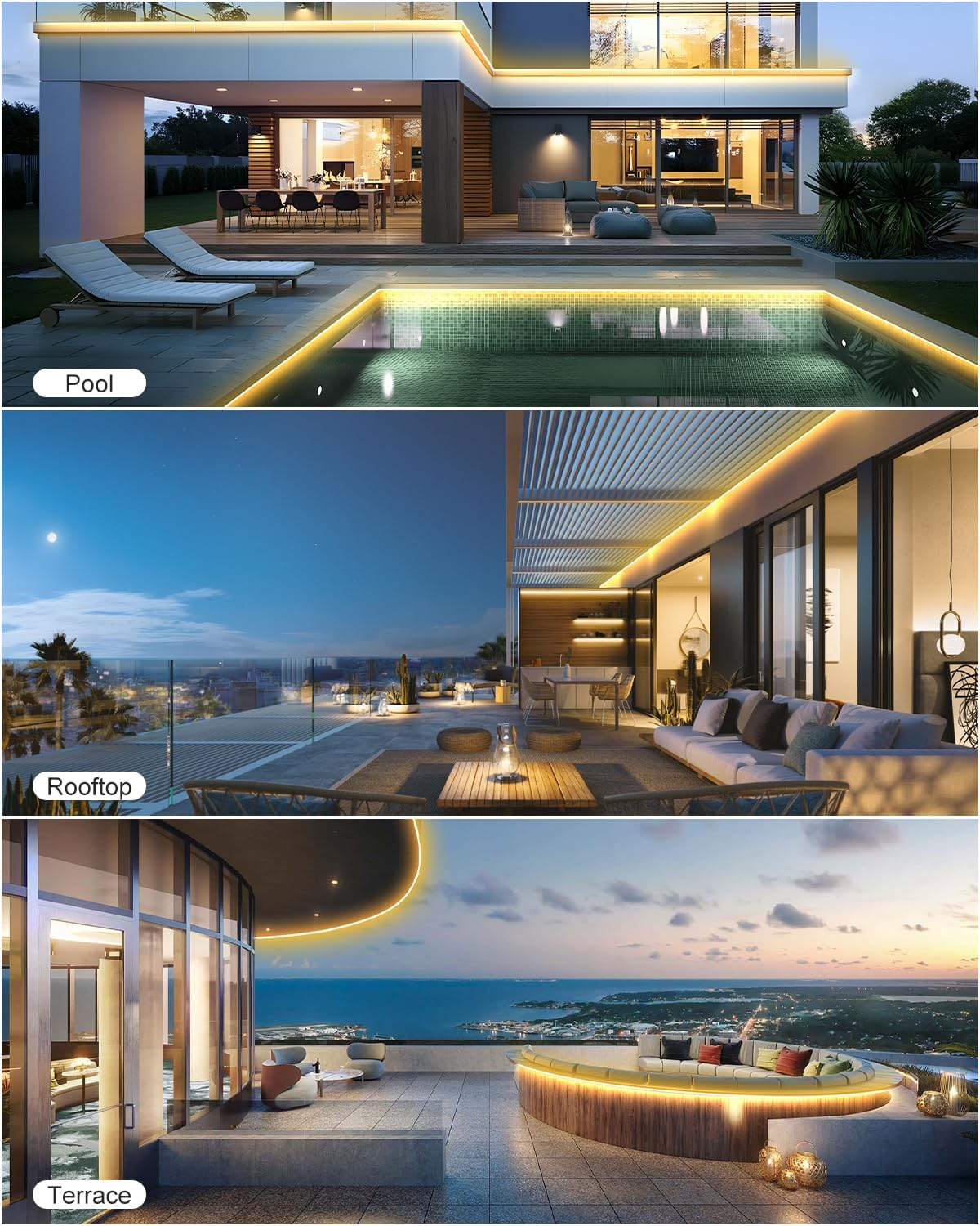 ALITOVE 32.8Ft Outdoor COB LED Lights Waterproof Dimmable Warm White Neon LED Strip Lights Kit Surper Bright 3200LED Continuous 10M Rope Light for Home Accent Lighting Christmas Holiday Decoration image number 6