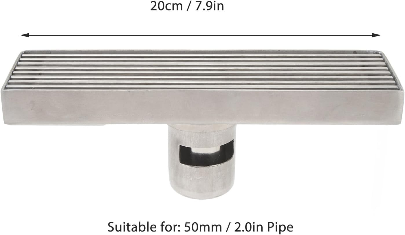 Linear Shower Drain Stainless Steel Hair Strainer Metal Floor Drain for Bathroom Kitchen Laundry Room Stainless Steel Linear Drain for 2.0In Pipe Bathroom Fixtures image number 6