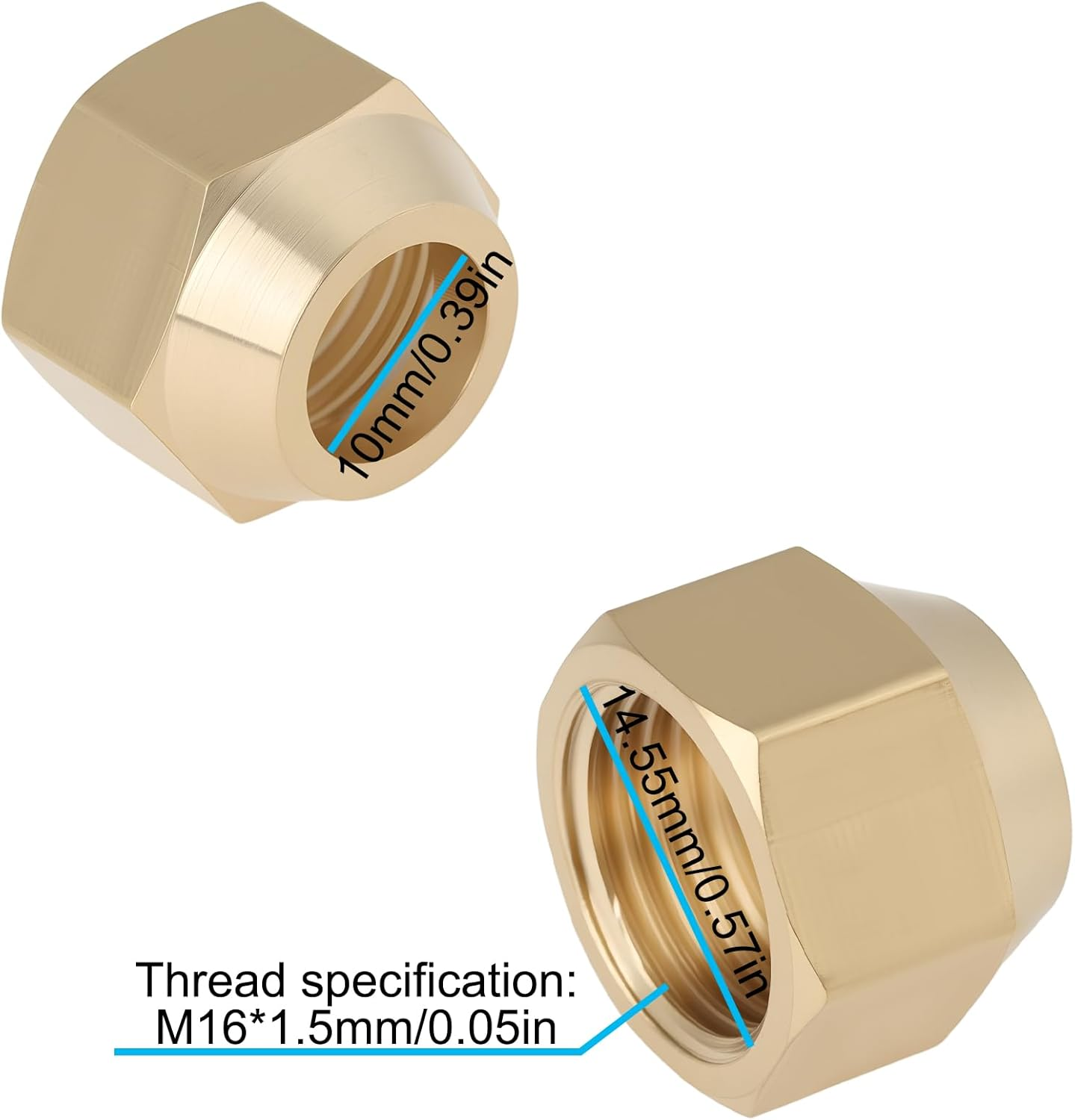 Emsea 4Pcs 10MM M16X1.5 Thread Brass Flare Reducing Nuts for Refrigeration, HVAC, Heating, Industrial Piping Systems image number 6