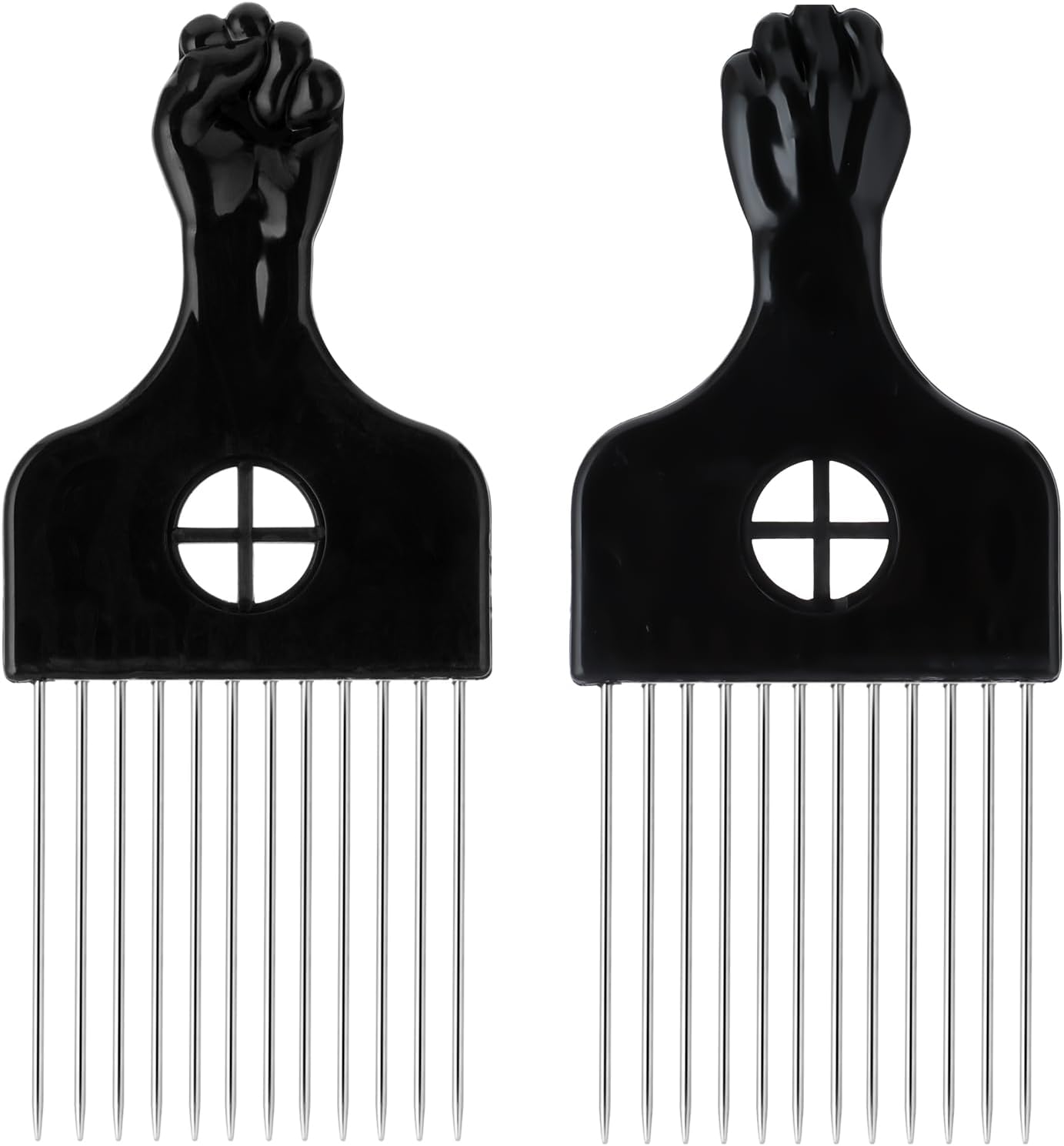 Sibba Pack of 2 Metal Styling Comb Afro Hair Comb Men Women Curling Comb Wide Tooth Comb with Handle Hair Comb Highlight Comb 11 Prongs Hairdressing Curling Pimple Perm Hair Styling Tool Black image number 5