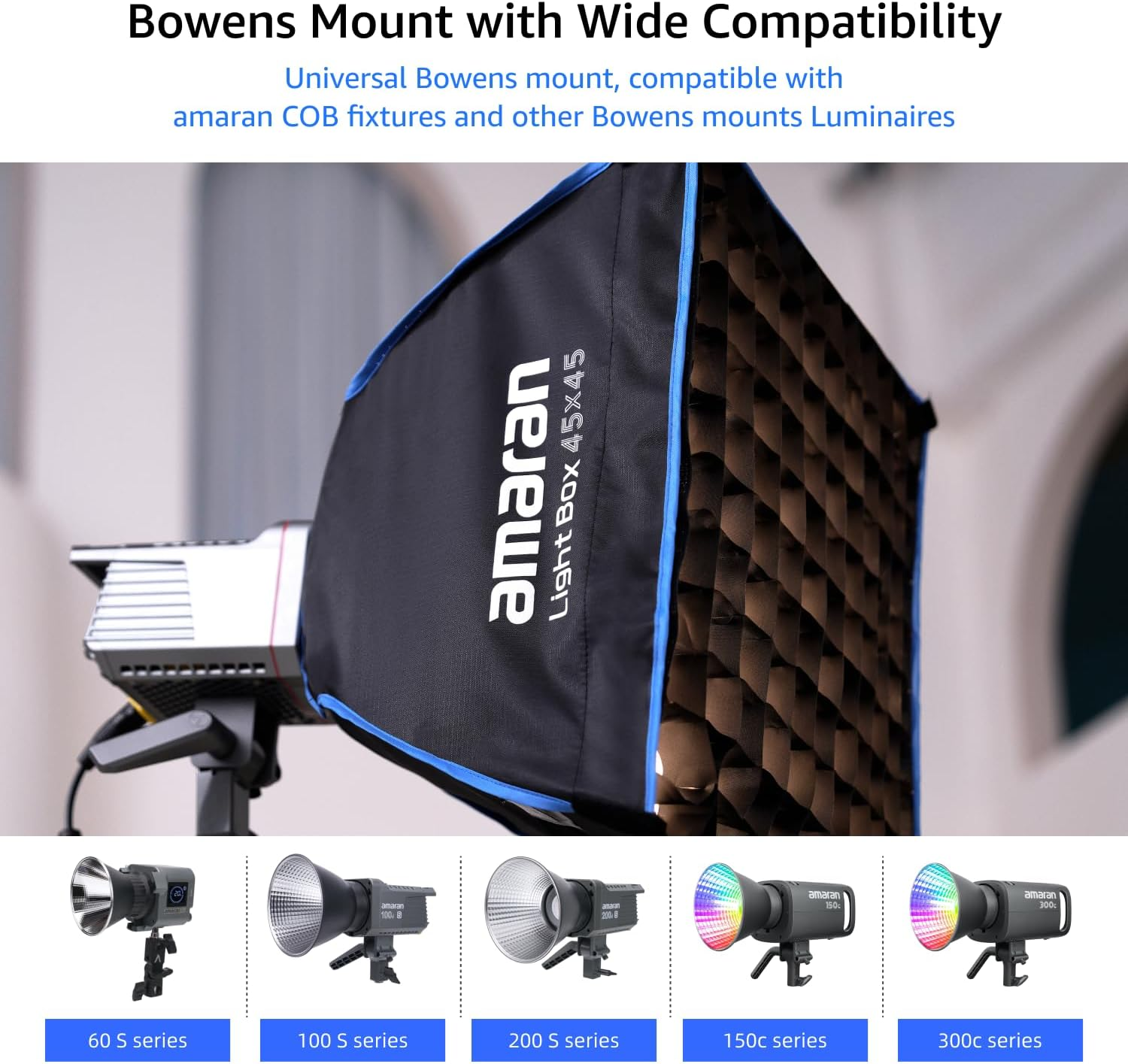 Amaran Light Box 45 X 45 Cm Foldable Bowens Mount Softbox 45 Cm, One-Snap Setup Square Light Modifier with Diffusion & Grid for Photo & Video, Portable & Lightweight with Carry Bag image number 1