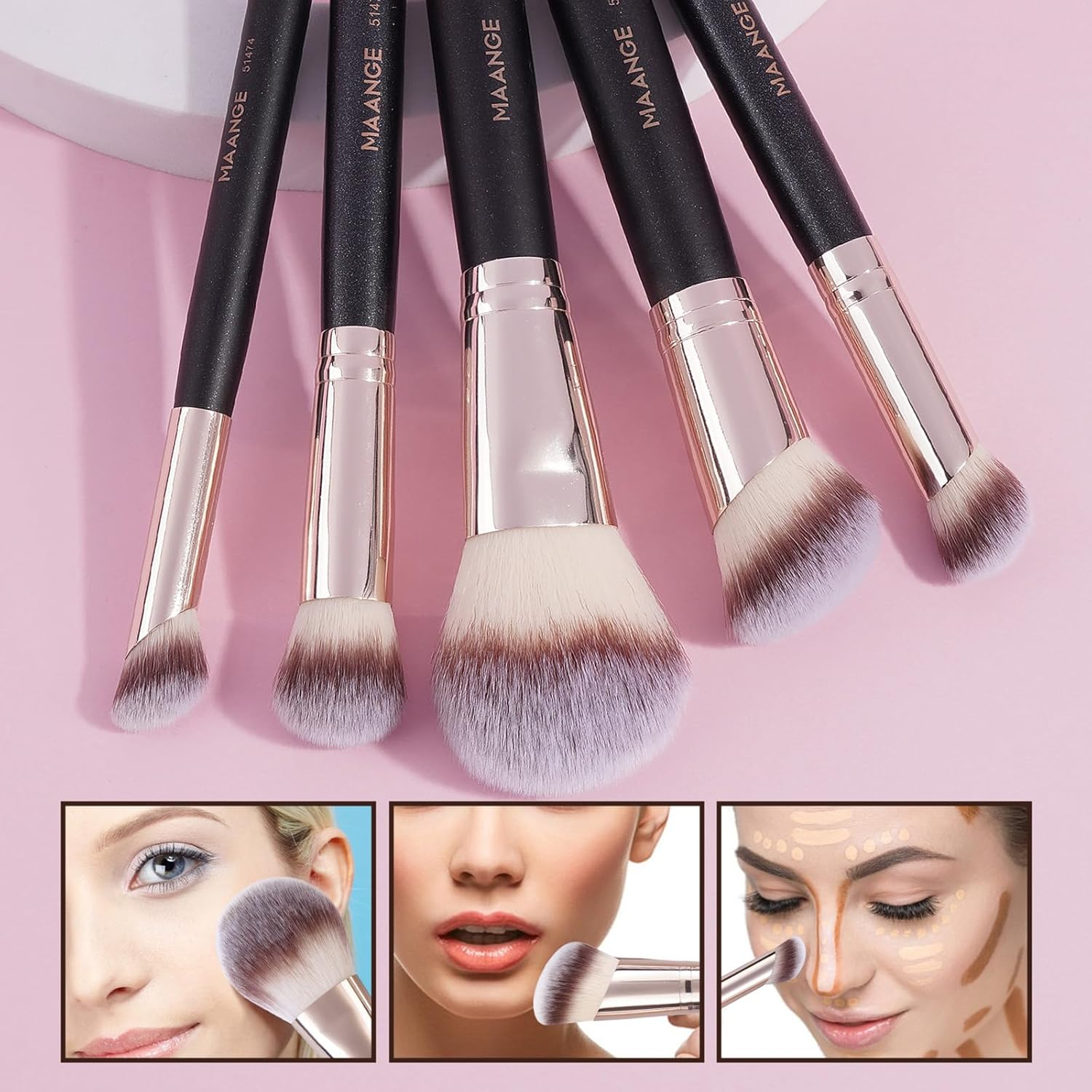 MAANGE 5 Pcs Makeup Brushes Set Premium Synthetic Makeup Brushes Powder Concealers Brush Set Eyeshadow Brush Travel Make up Brush with Box (Black) image number 1