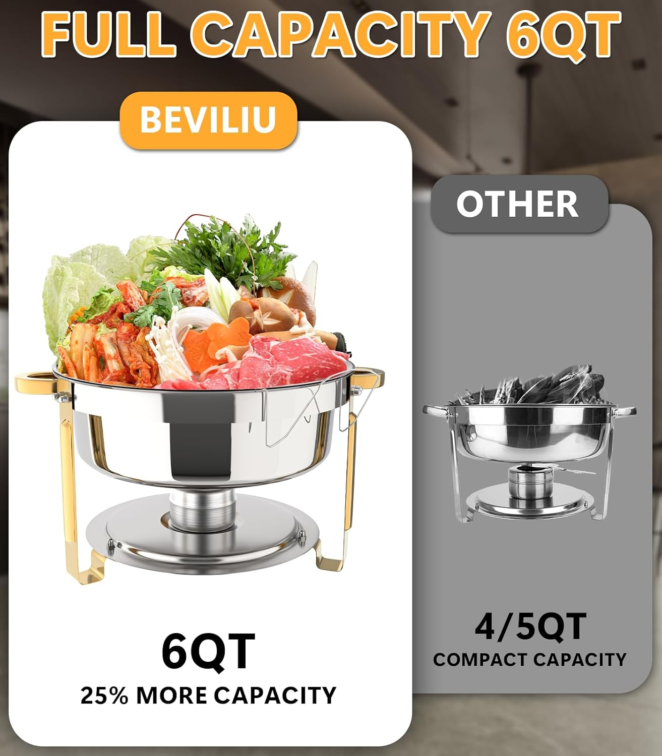 Beviliu 5.7L(6QT) Chafing Dishes for Buffet, 4 Pack 5.7L Food Warmers for Parties Buffet, Warming Trays for Buffets Party, Catering Supplies Buffet Display Chafing Dish for Any Parties image number 6