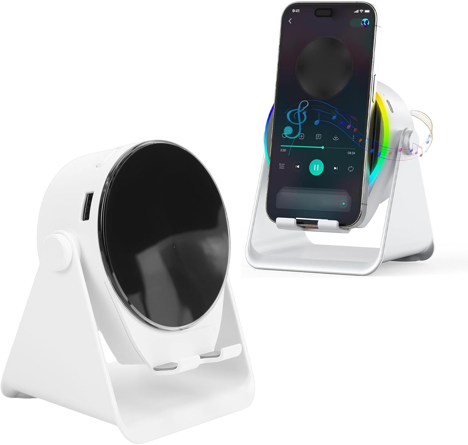 Jectse Wireless Induction Speaker, 5-In-1 Bluetooth Speaker with Phone Stand, Stereo Sound, RGB Ambient Light, 360&deg; Adjustable Base, 2000Mah Rechargeable, Men/Women (Black)