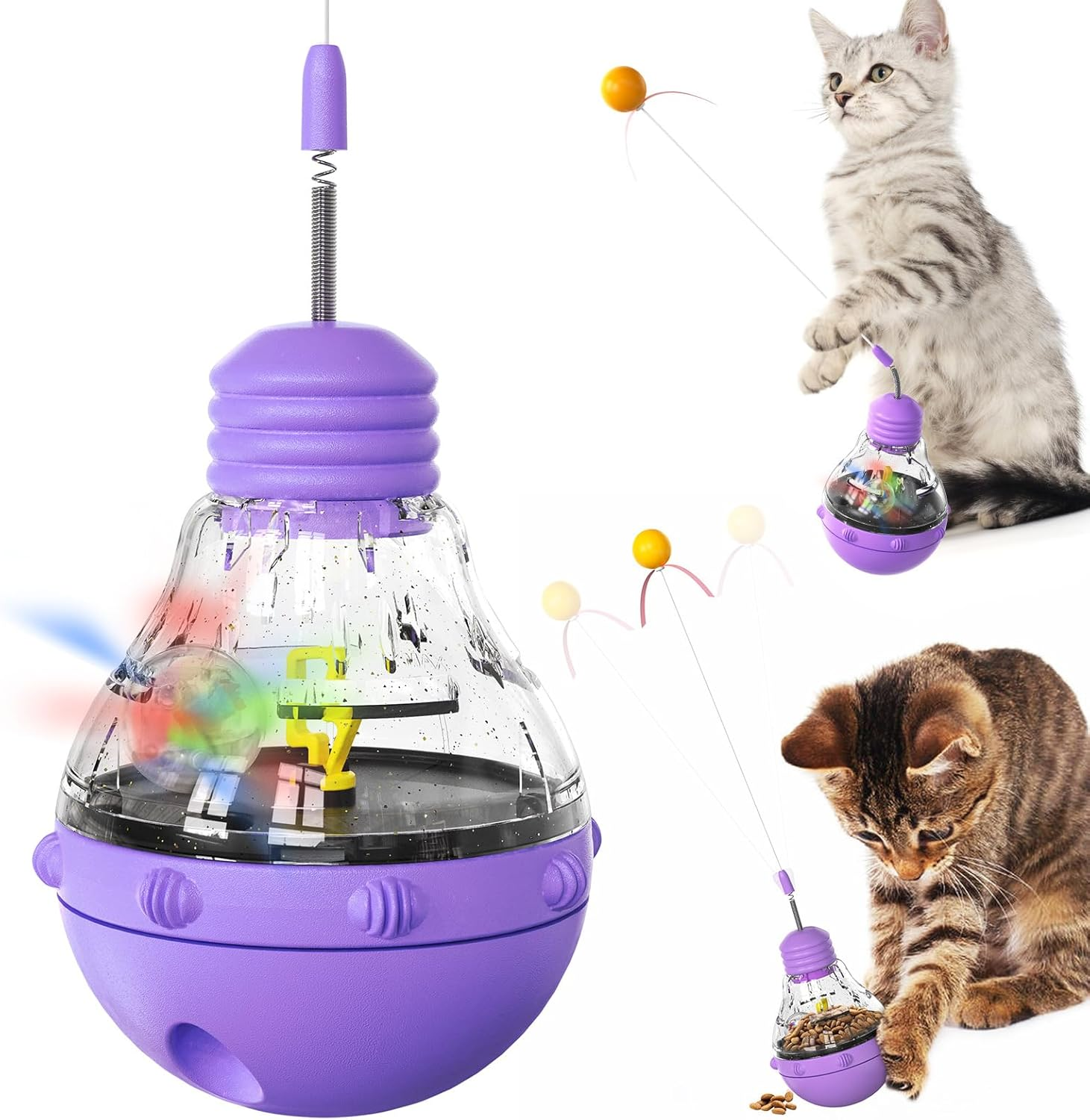 Cat Interactive Toys, Undefeated Cat Toys with Teaser Stick, Light up Teaser Cat Toys, Slow Fooder Feeding Pet Toys