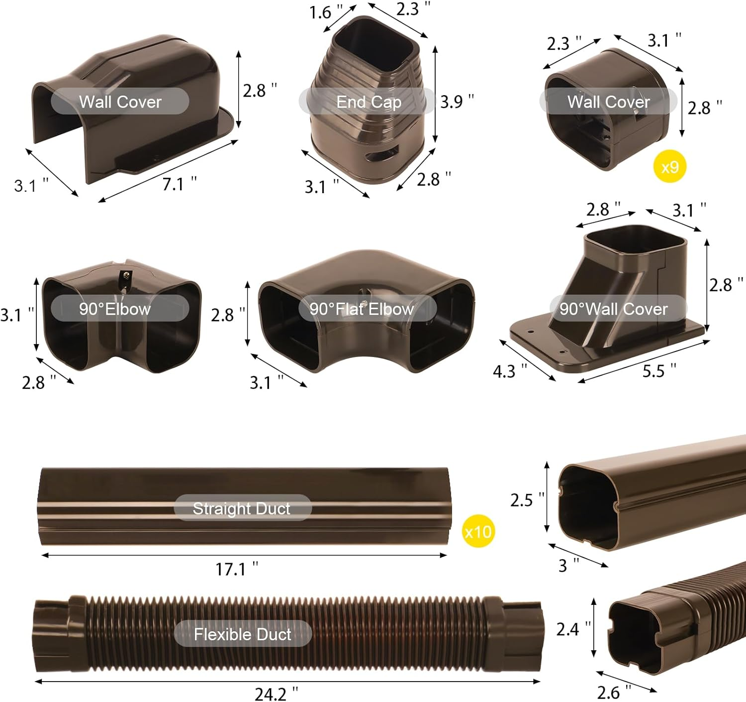 GUEQUITLEX 3" W 16.1 Ft Line Set Cover Kit for Mini Split Air Conditioner Brown Decorative PVC Line Cover Kit for Central Air Conditioner Mini Split AC Cover for outside Heat Pumps Tubing Cover image number 6
