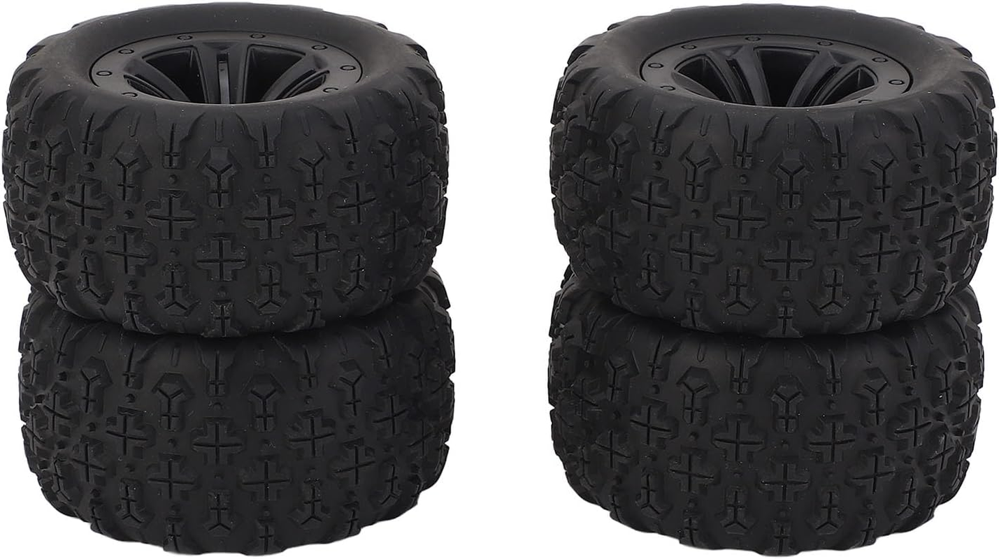 4 Pcs Rubber RC Tire, 83.5Mm RC Wheel Tire Plastic Wheel Rims & Rubber Tires for WLTOYS 144010, for SCY 16101, 16102, 16101PRO, 16102PRO, and for MJX 16208, 16209, 16210