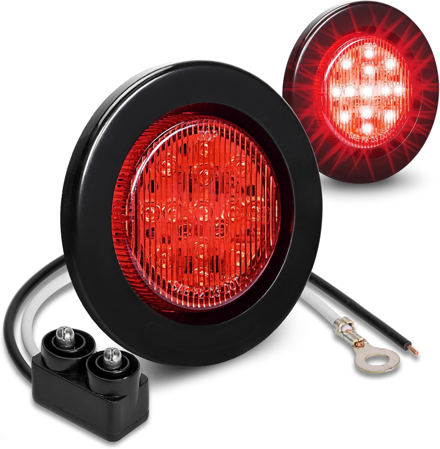 TRUE MODS 8Pc 2.5" 12V Amber round LED Clearance Side Marker Lights [DOT FMVSS 108] [SAE P2] [Reflector Lens] [Grommet & Plugs] [Flush-Mount] [Waterproof IP67] Rear Lamp for Boat Trailer Semi Truck RV