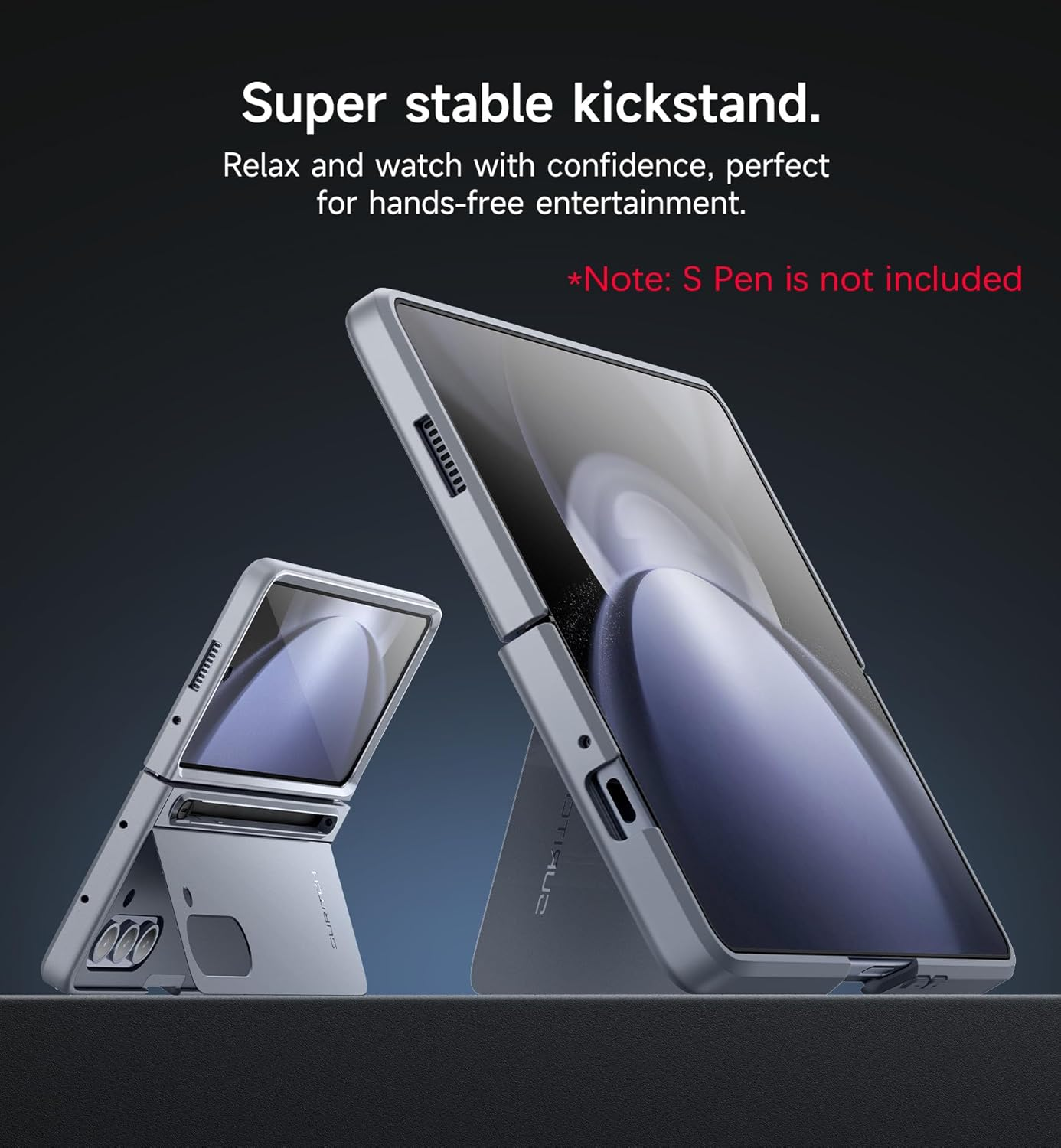 SURITCH for Samsung Galaxy Z Fold 5 Case with Kickstand and S Pen Holder [S Pen NOT Included], Phone Case for Z Fold 5 2023 -Gray Blue