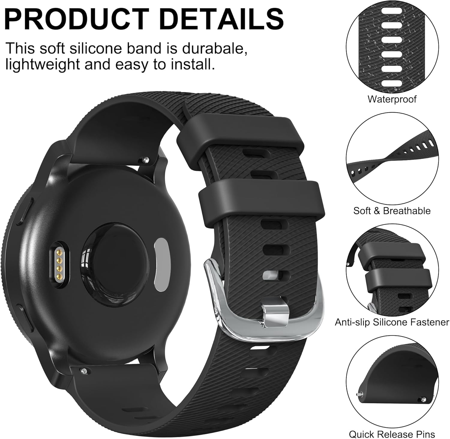 Leonids for Samsung Galaxy Watch 3 45Mm Band/Samsung Gear S3 Frontier/Classic Band for Men Women, Soft Silicone Replacement Wristbands Straps for Samsung Galaxy Watch 46Mm - Blue Grey-A image number 3