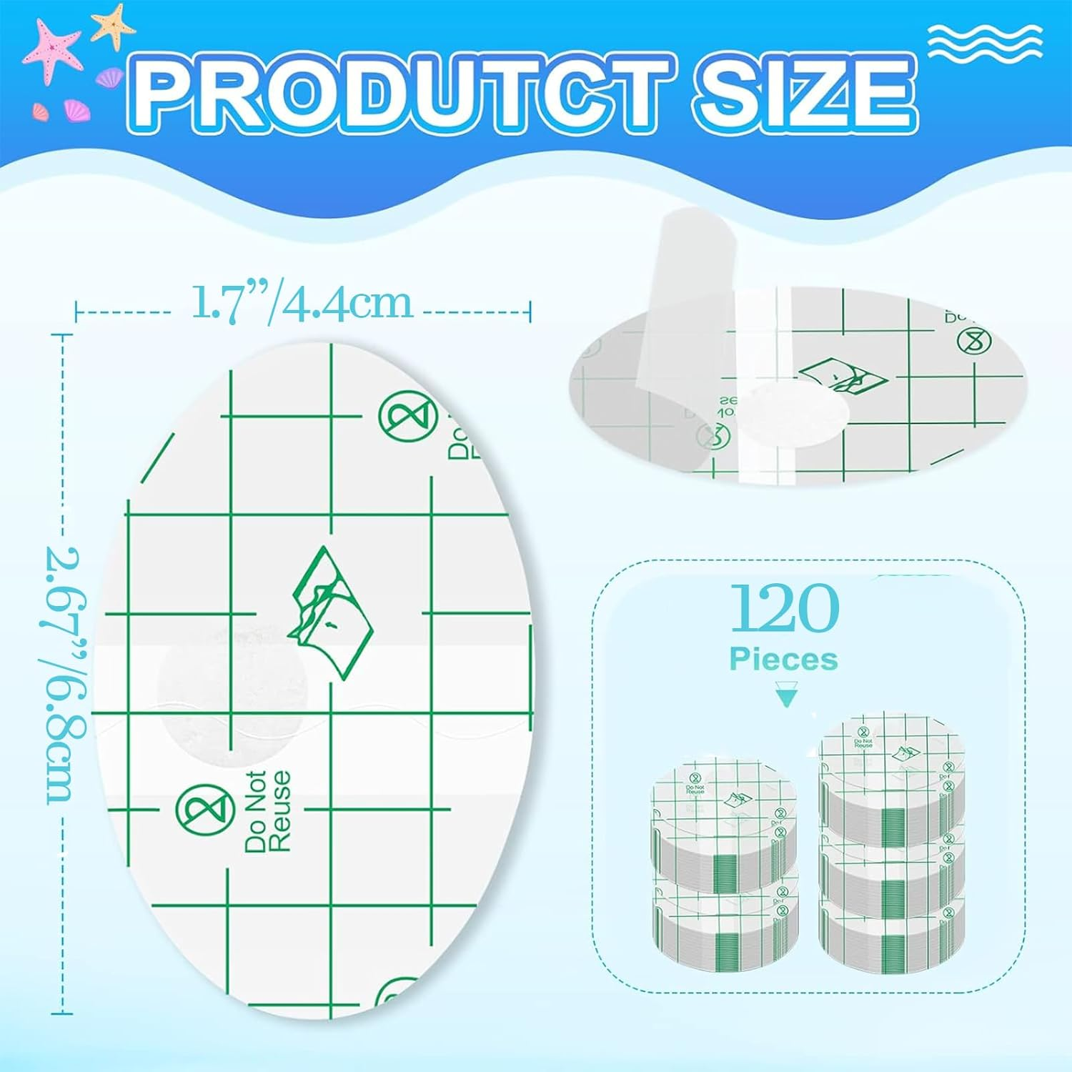 120 Pcs Waterproof Ear Stickers for Babies, Newborn Ear Protection, Hypoallergenic Swimming Ear Plugs for Shower, Surfing & Water Sports, Clear Kids Size Waterproof Protectors image number 5