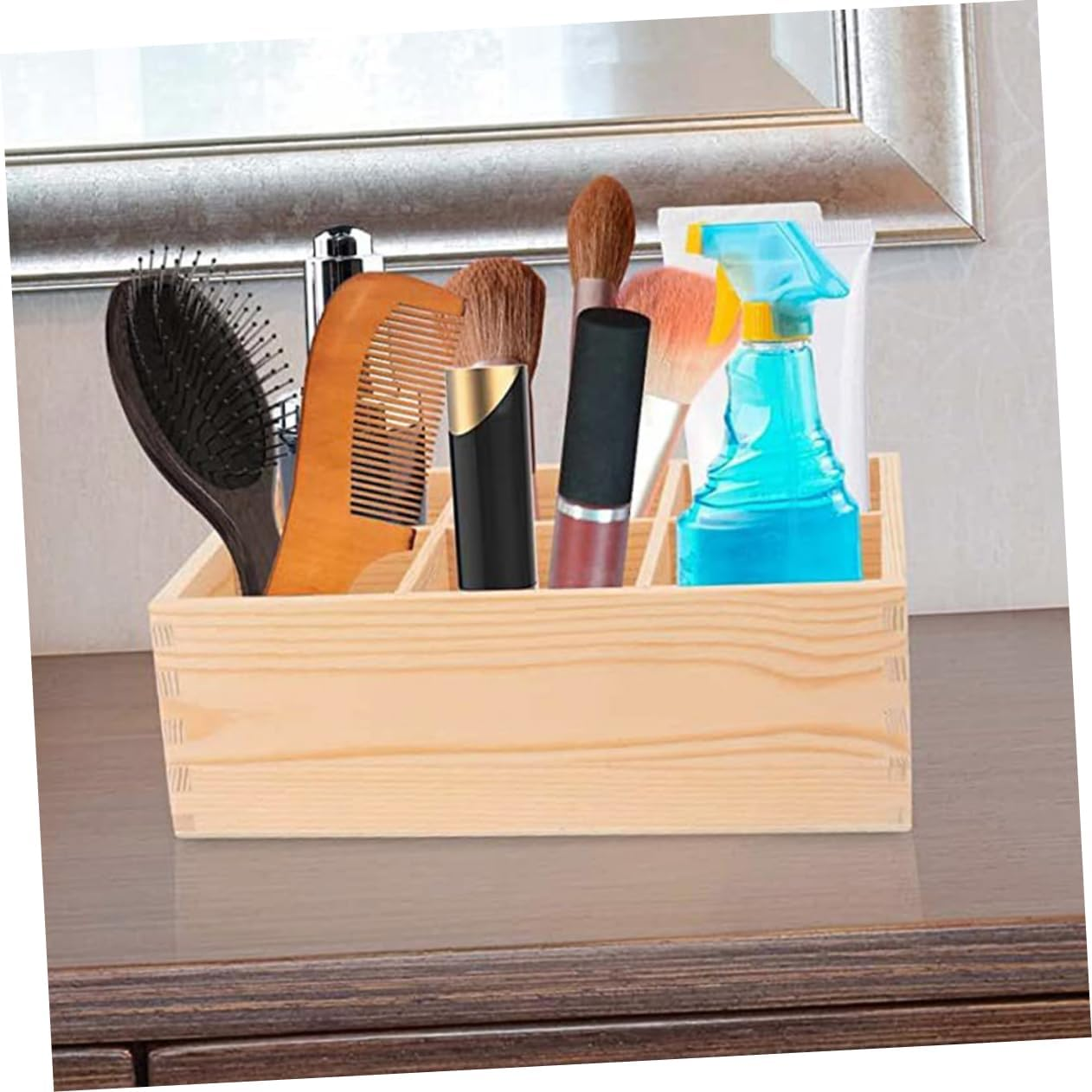 COHEALI 2Pcs Multipurpose Storage Box Wooden Pencil Case Compartments Rotating Organizer for Art Supplies and Makeup Brushes for Office Desk image number 6