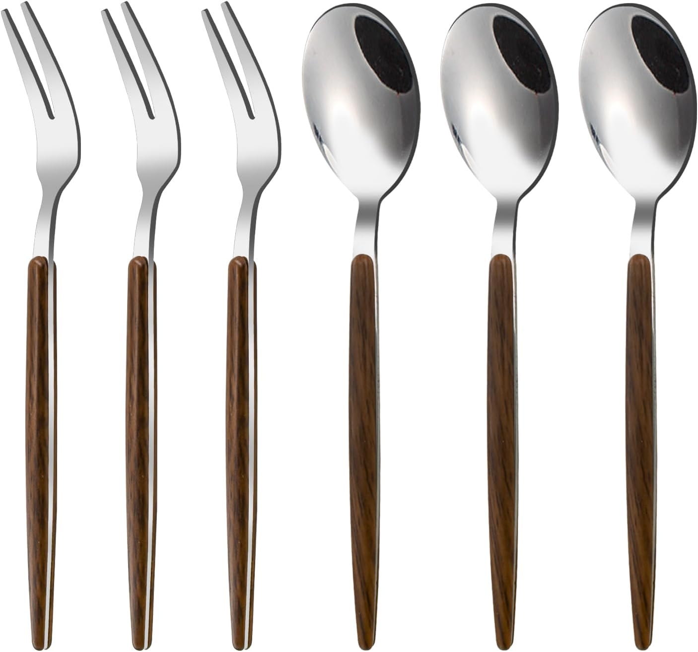 VANRA 6-Piece Salad Forks Stainless Steel 5.5 Inch Cocktail Appetizer Dessert Fork Mini Tasting Forks Silver Small Forks Flatware Set (6 Fruit Forks) image number 1