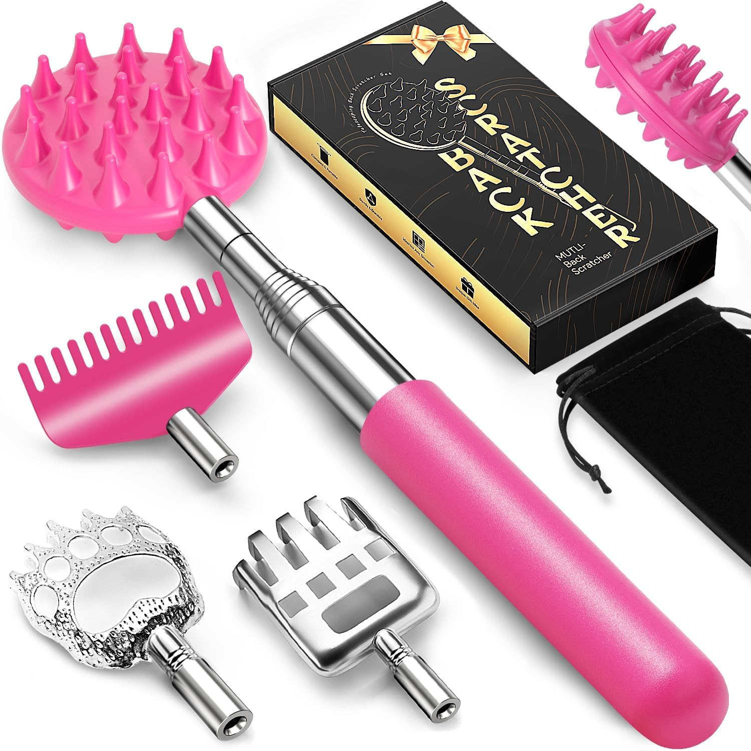 Telescoping Back Scratcher with 3Pcs Detachable Scratching Heads,Tukuos Back Scratcher Extendable Backcratchers for Men/Women,Bear Claw/Rake Scratcher for Aggressive/Moderate Scratching