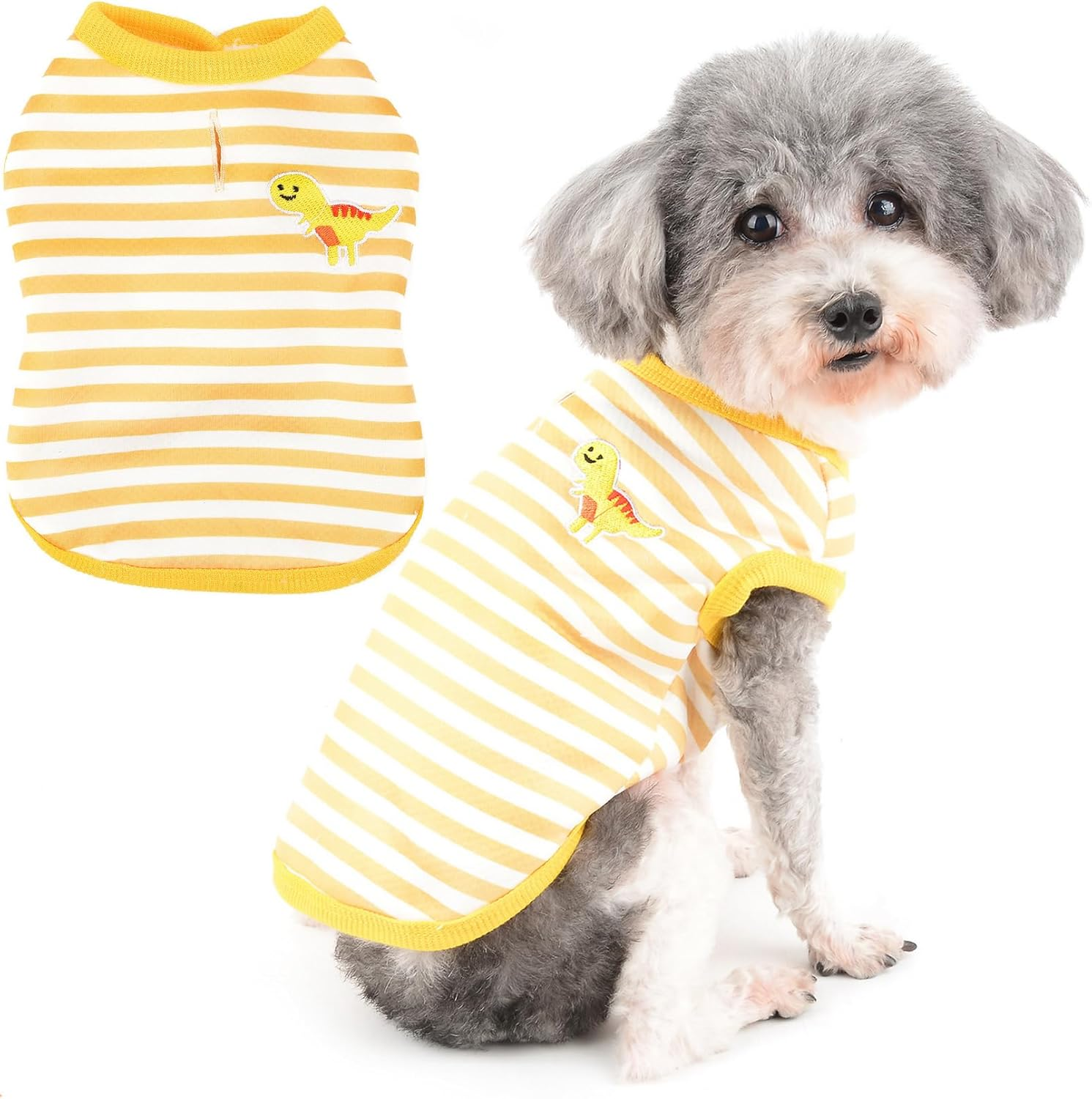 Zunea Striped Dog Winter Jacket Coat with Harness Hole for Small Dogs Cats Warm Fleece Lined Vest Coat Cute Dinosaur Puppy Clothes Cold Weather Pet Girl Boy Apparel for Chihuahua Yorkie Yellow M